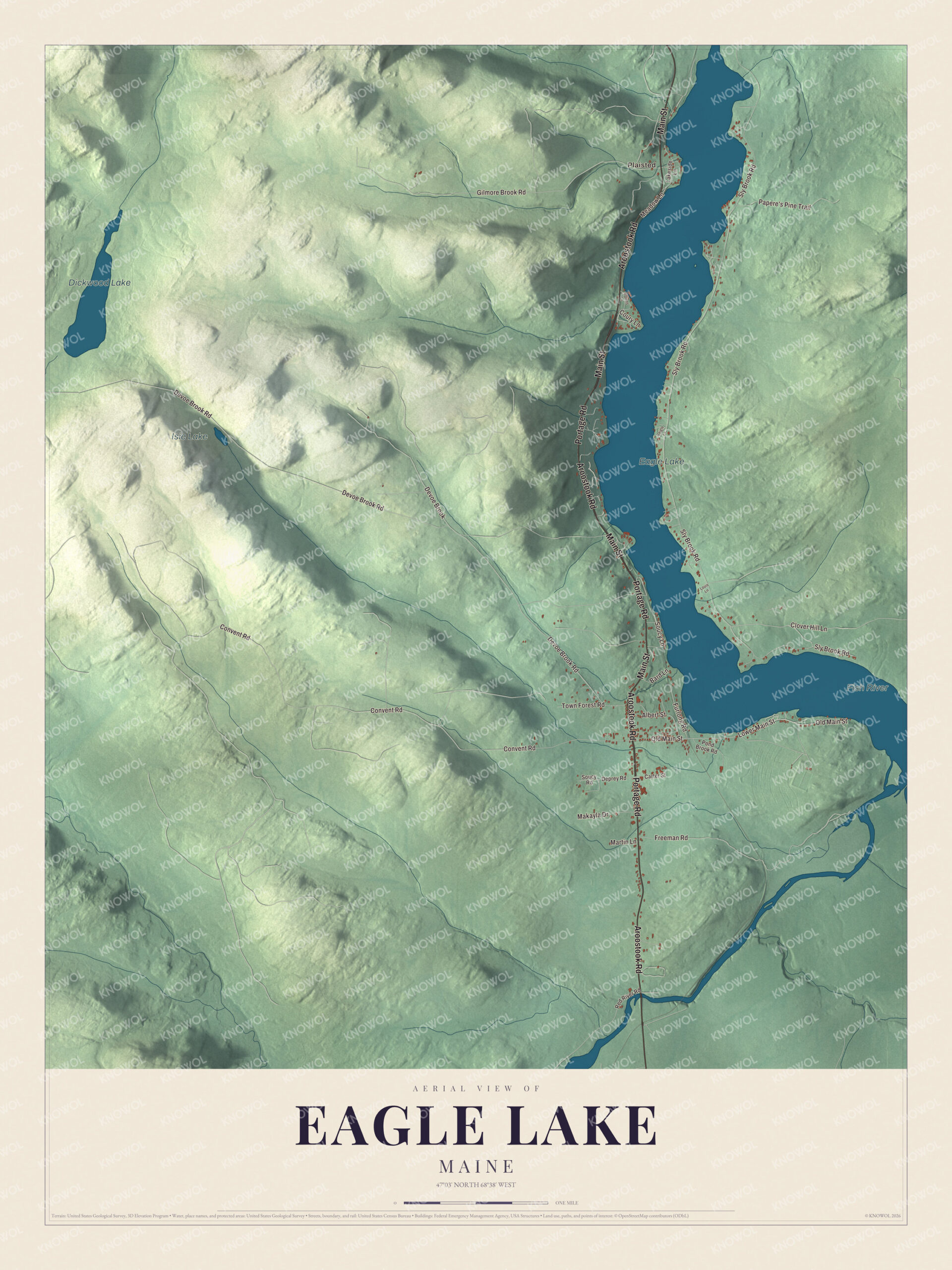 Protected watermarked complete map of Eagle Lake, Maine