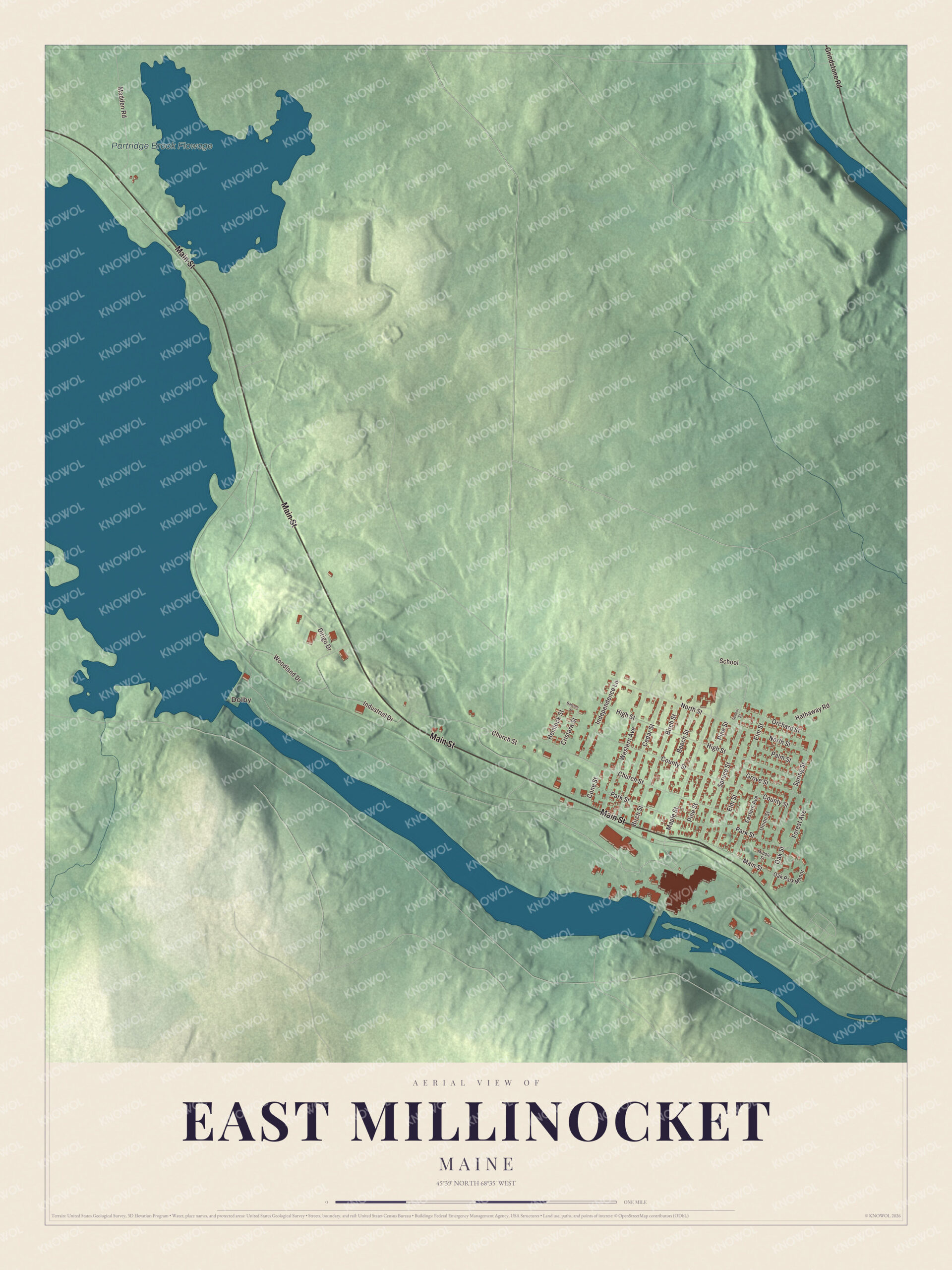 Protected watermarked complete map of East Millinocket, Maine