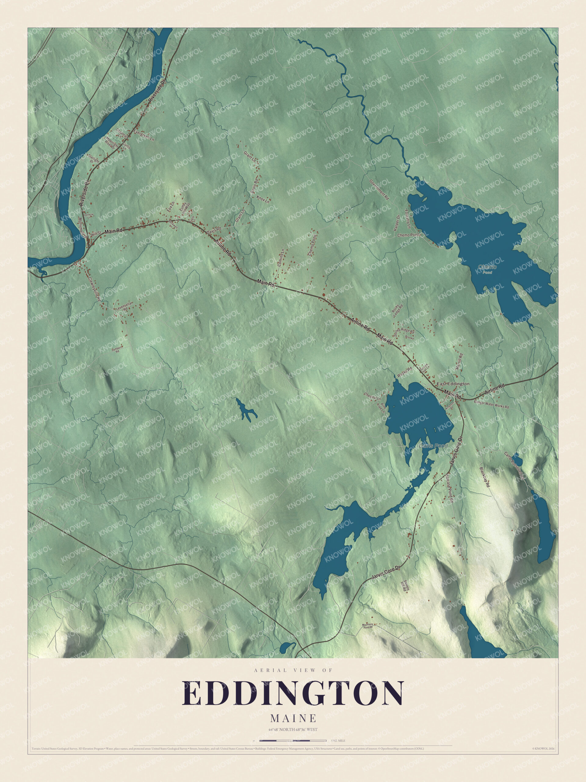 Protected watermarked complete map of Eddington, Maine