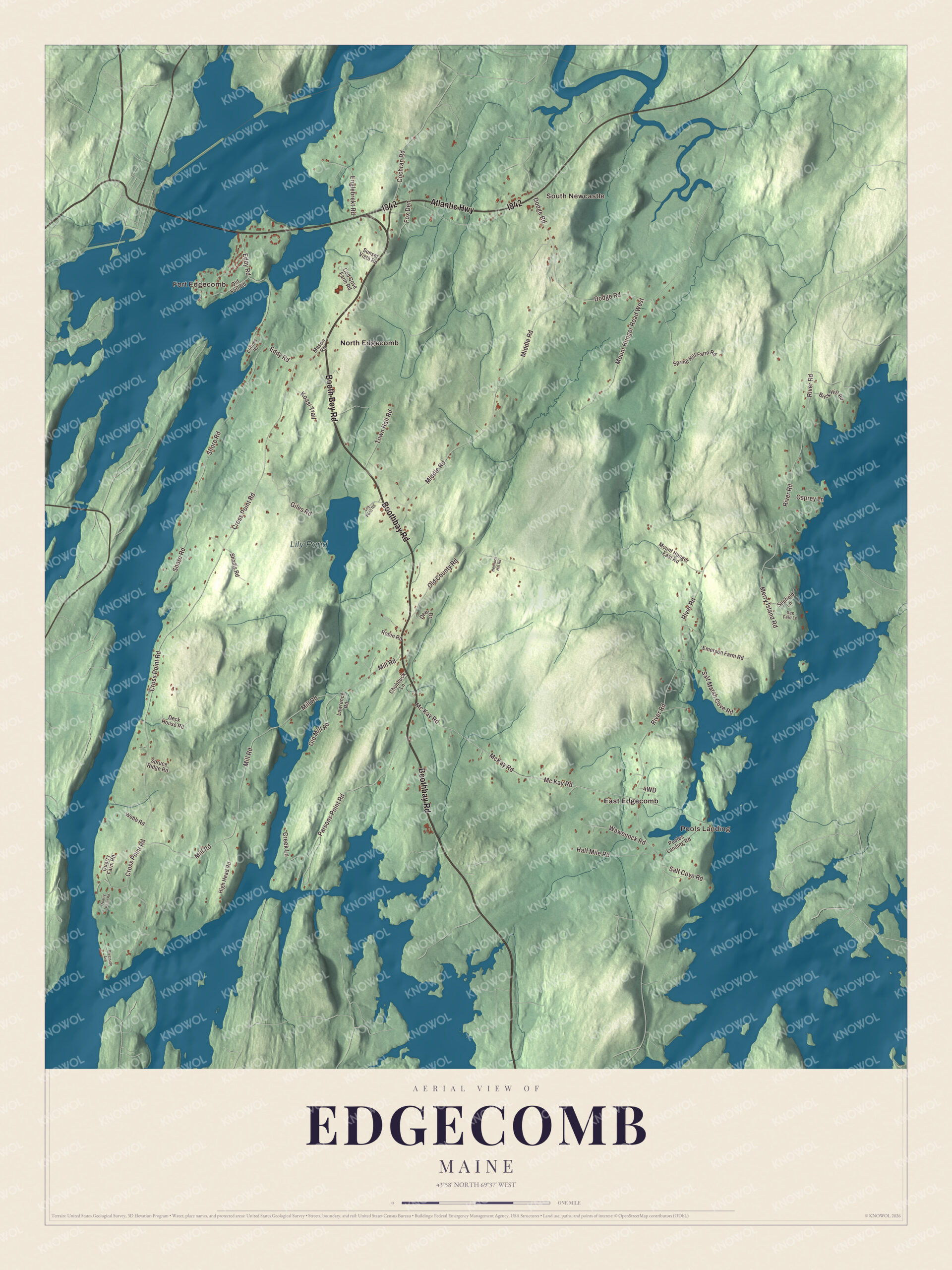 Protected watermarked complete map of Edgecomb, Maine