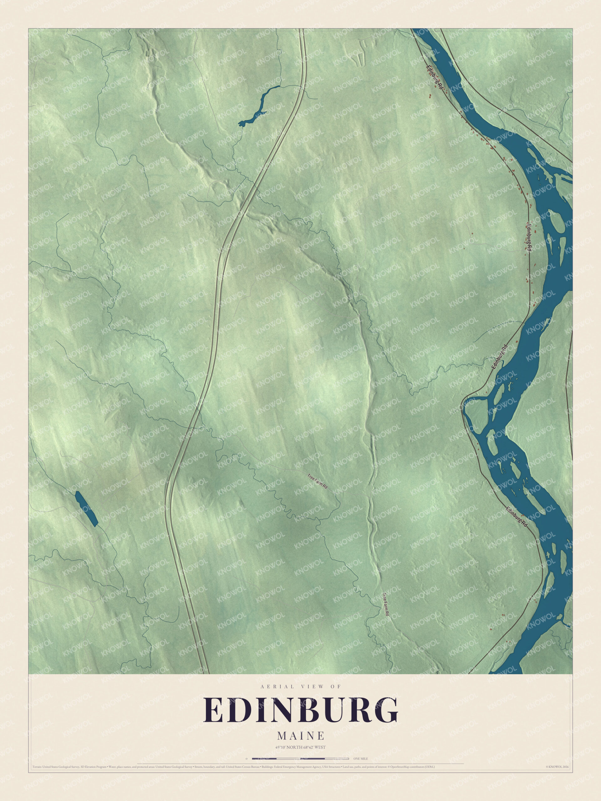 Protected watermarked complete map of Edinburg, Maine