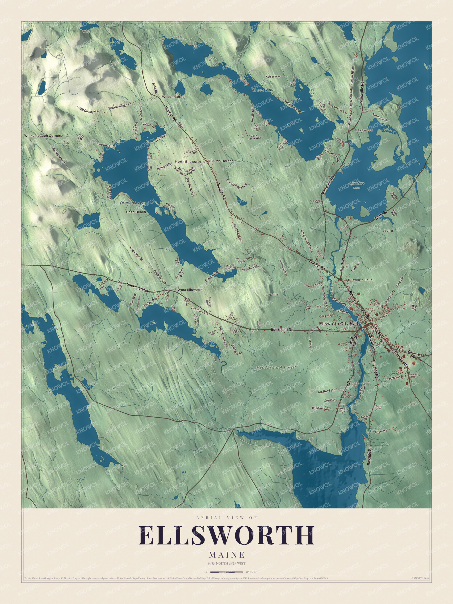 Protected watermarked complete map of Ellsworth, Maine