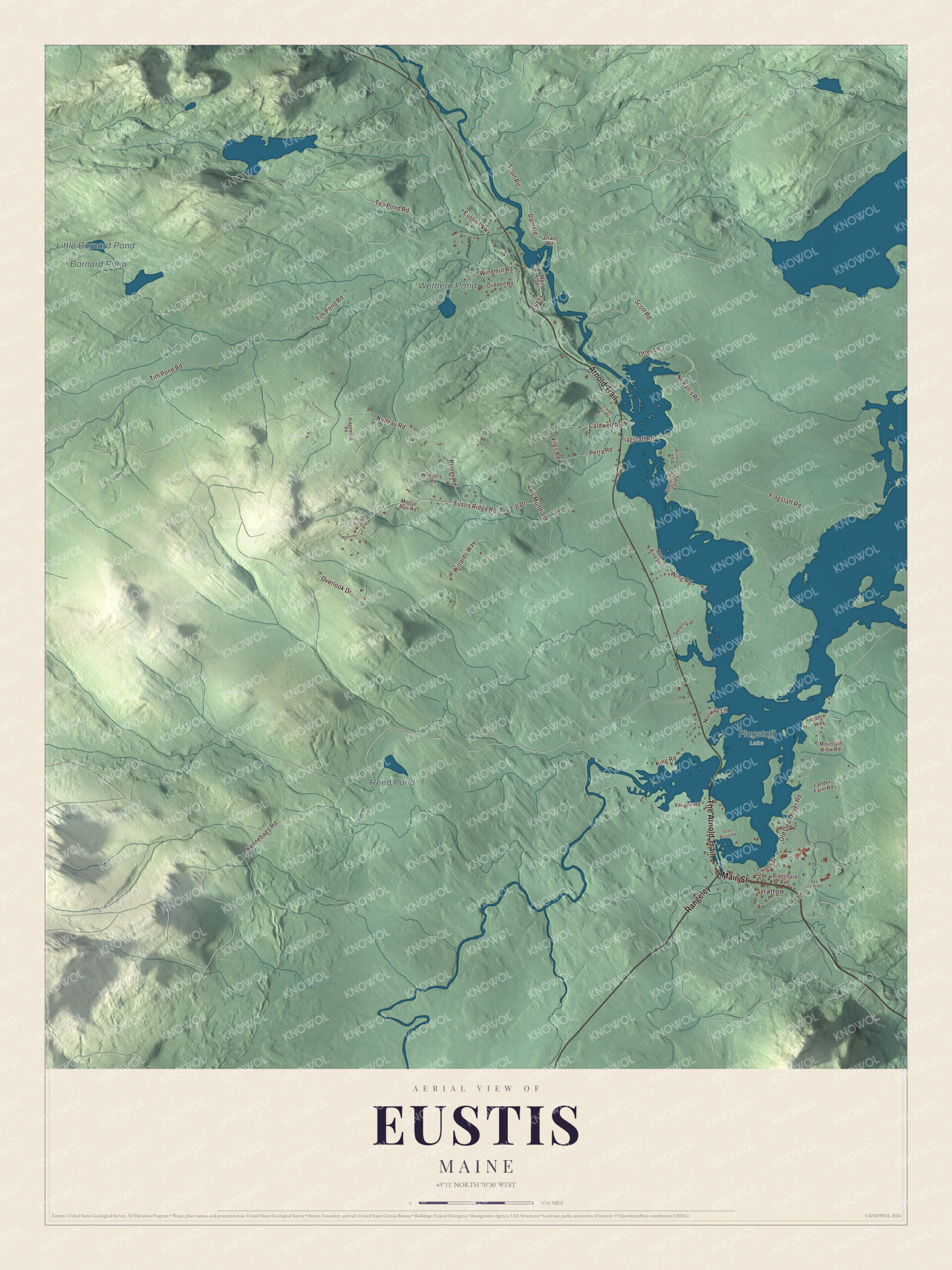 Protected watermarked complete map of Eustis, Maine