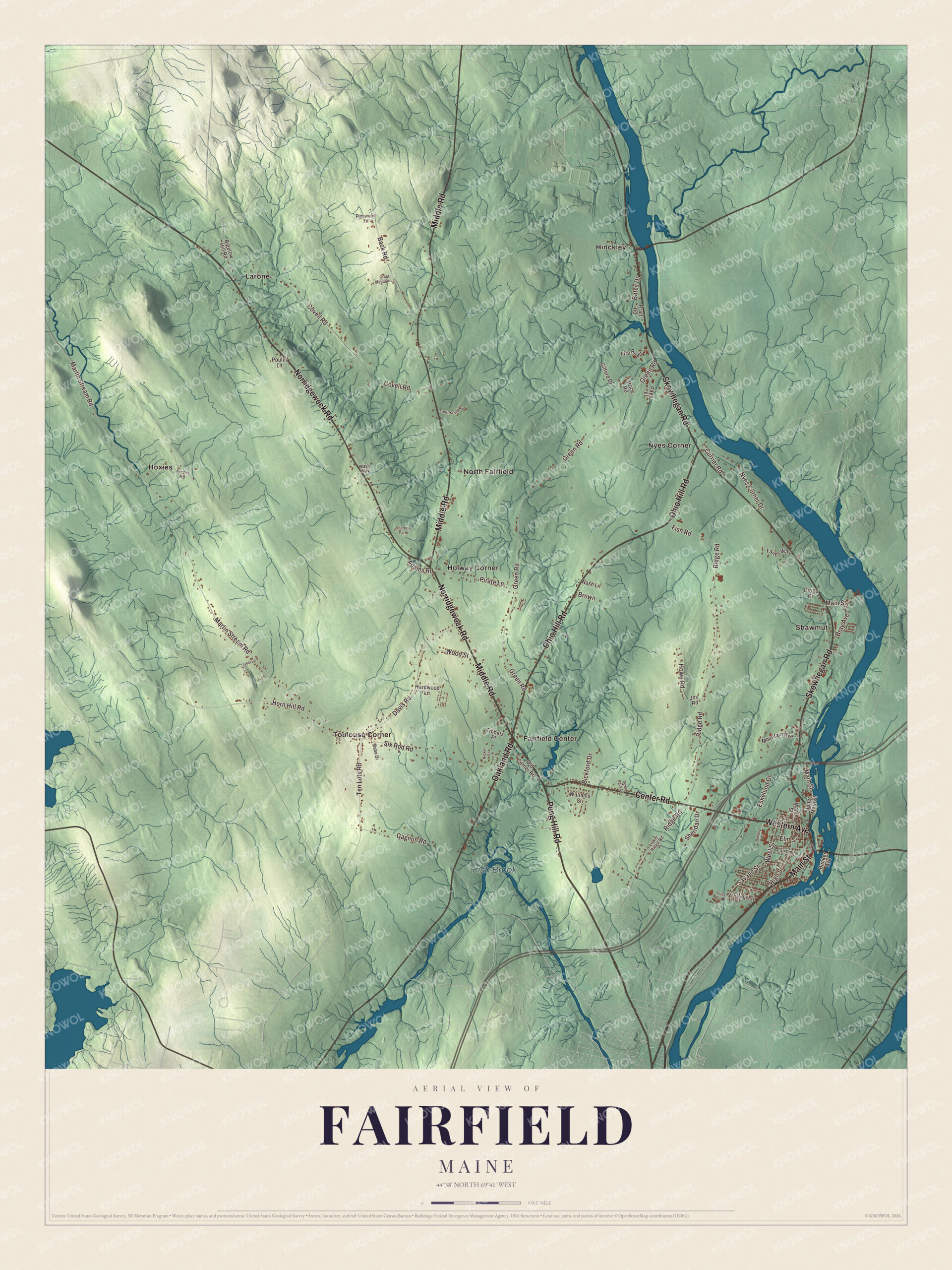 Protected watermarked complete map of Fairfield, Maine