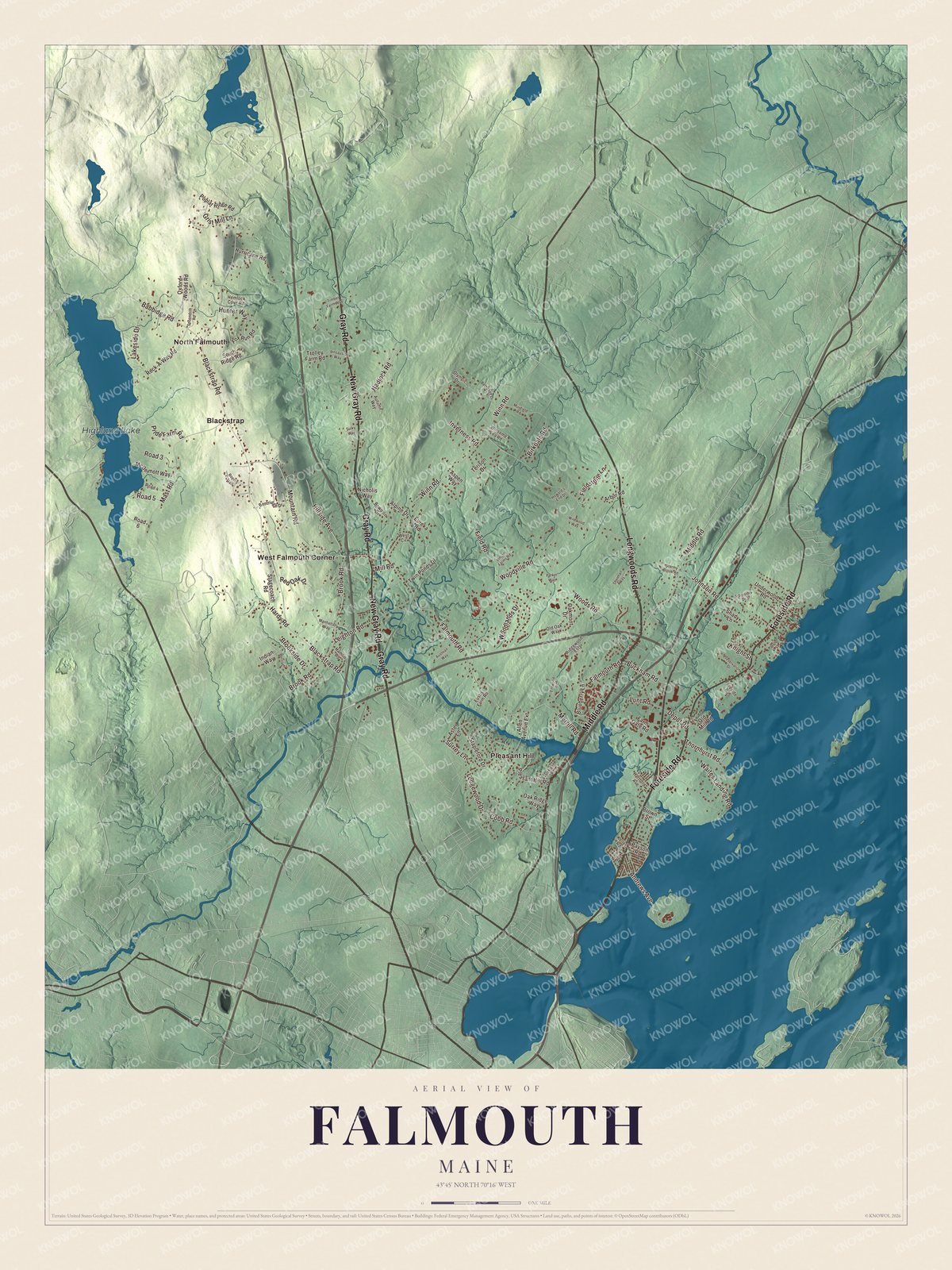 Protected watermarked complete map of Falmouth, Maine