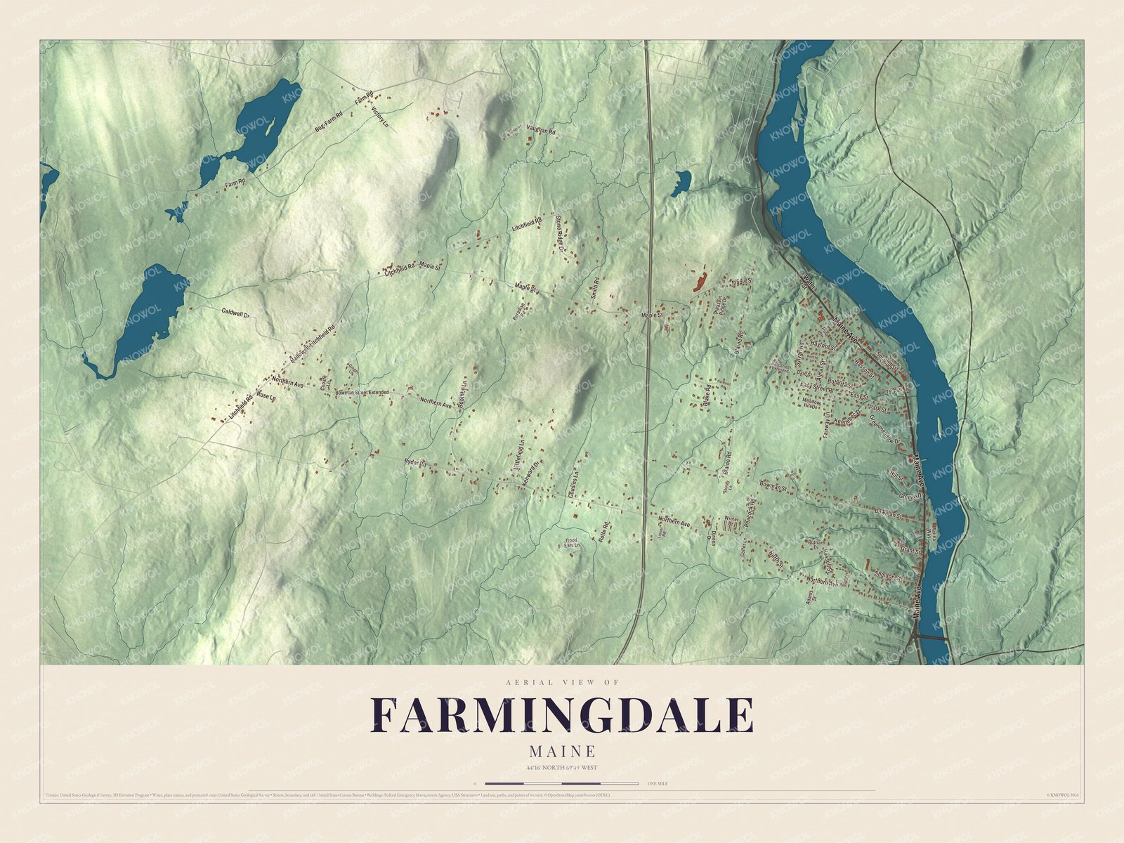 Protected watermarked complete map of Farmingdale, Maine