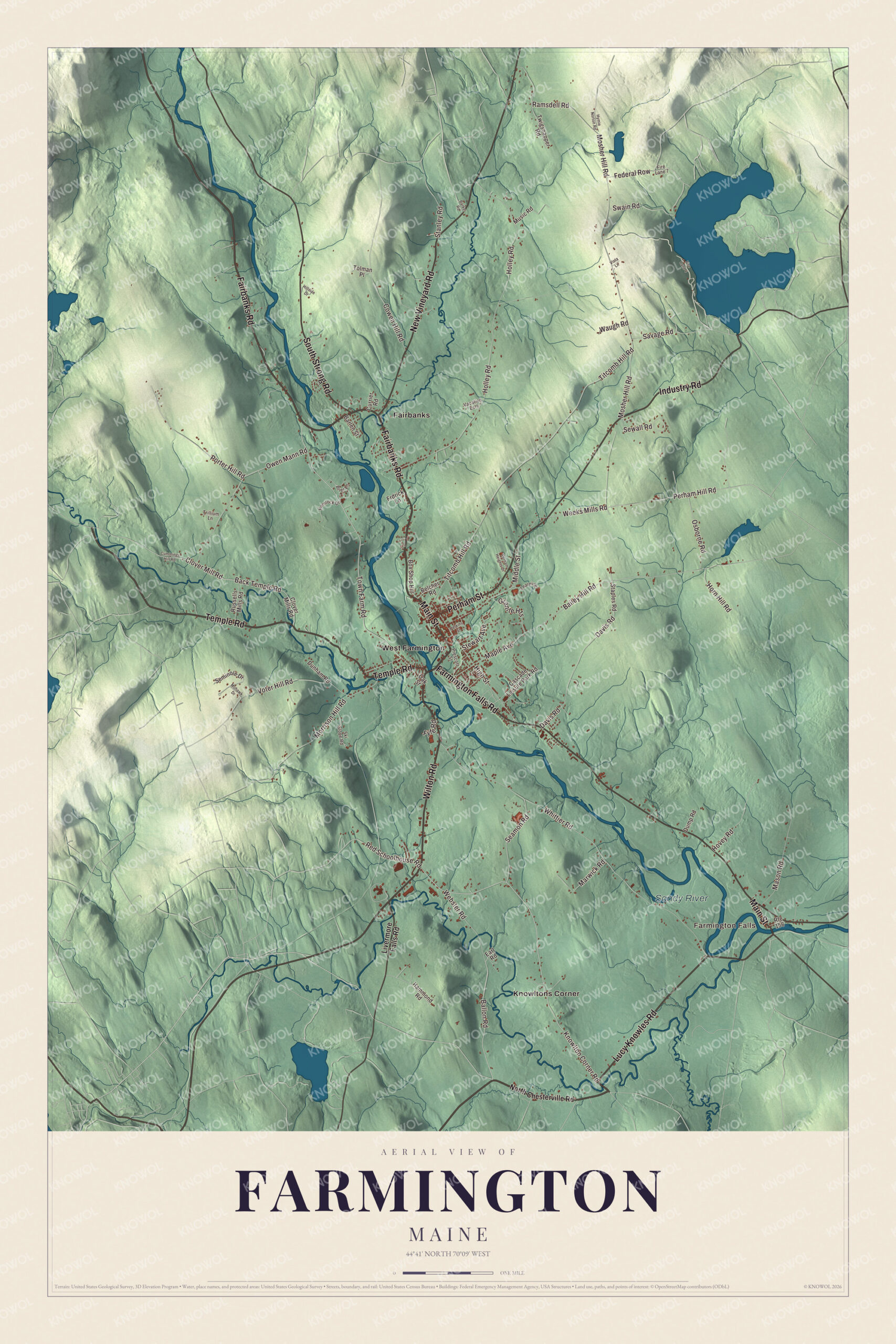 Protected watermarked complete map of Farmington, Maine
