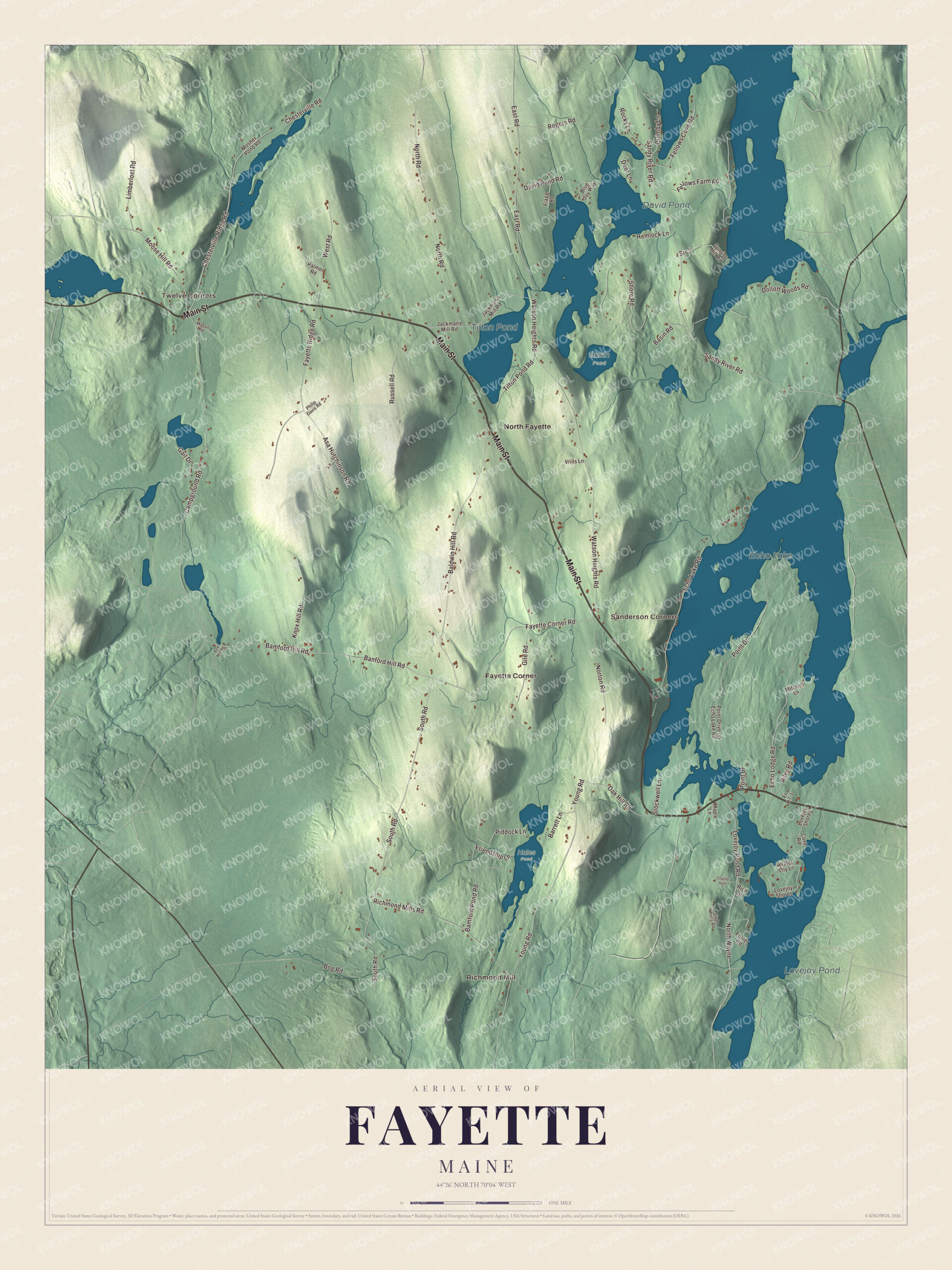 Protected watermarked complete map of Fayette, Maine