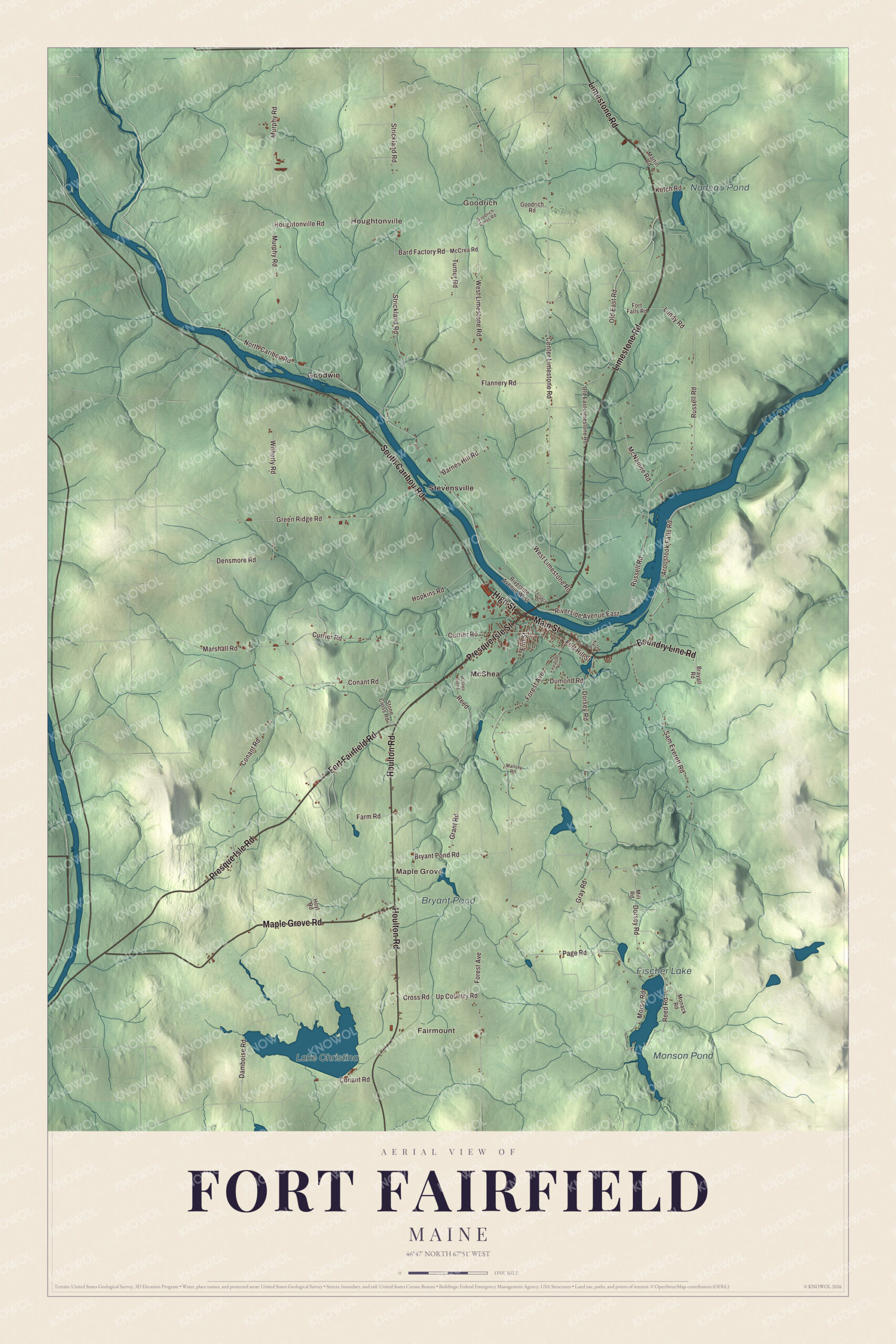 Protected watermarked complete map of Fort Fairfield, Maine