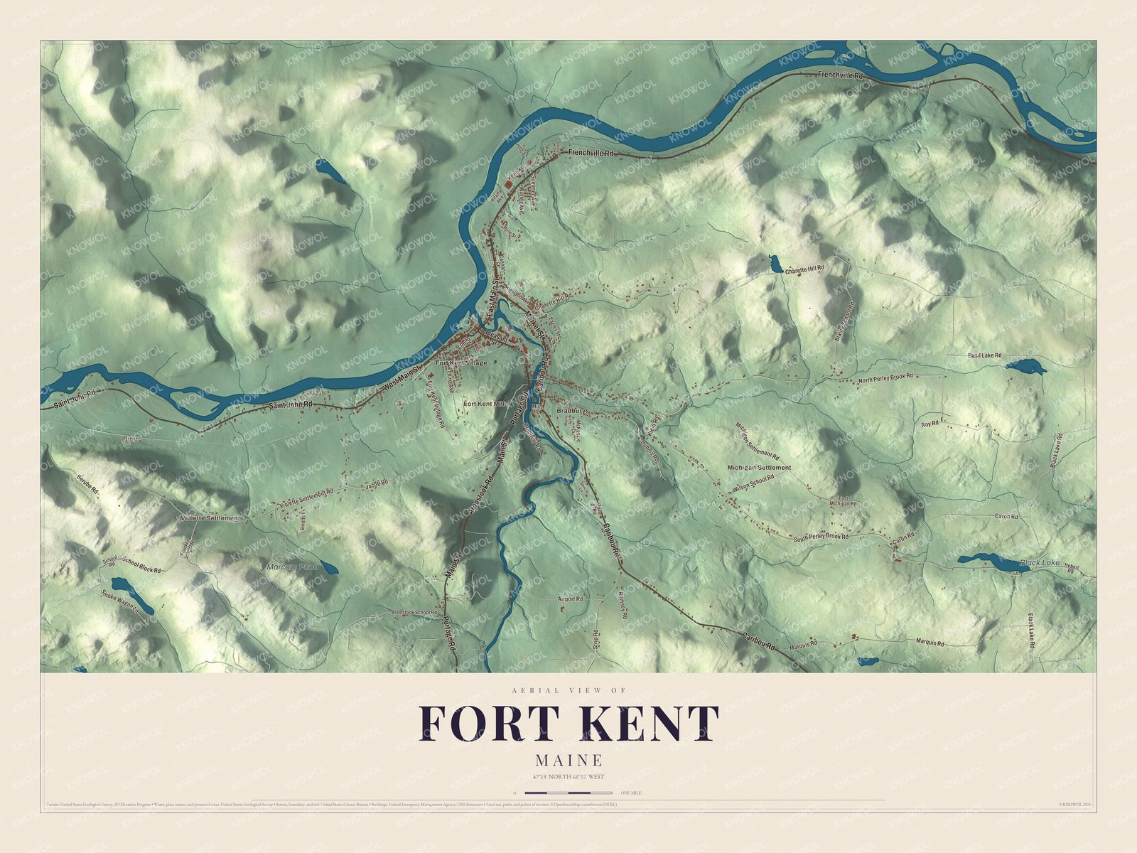 Protected watermarked complete map of Fort Kent, Maine