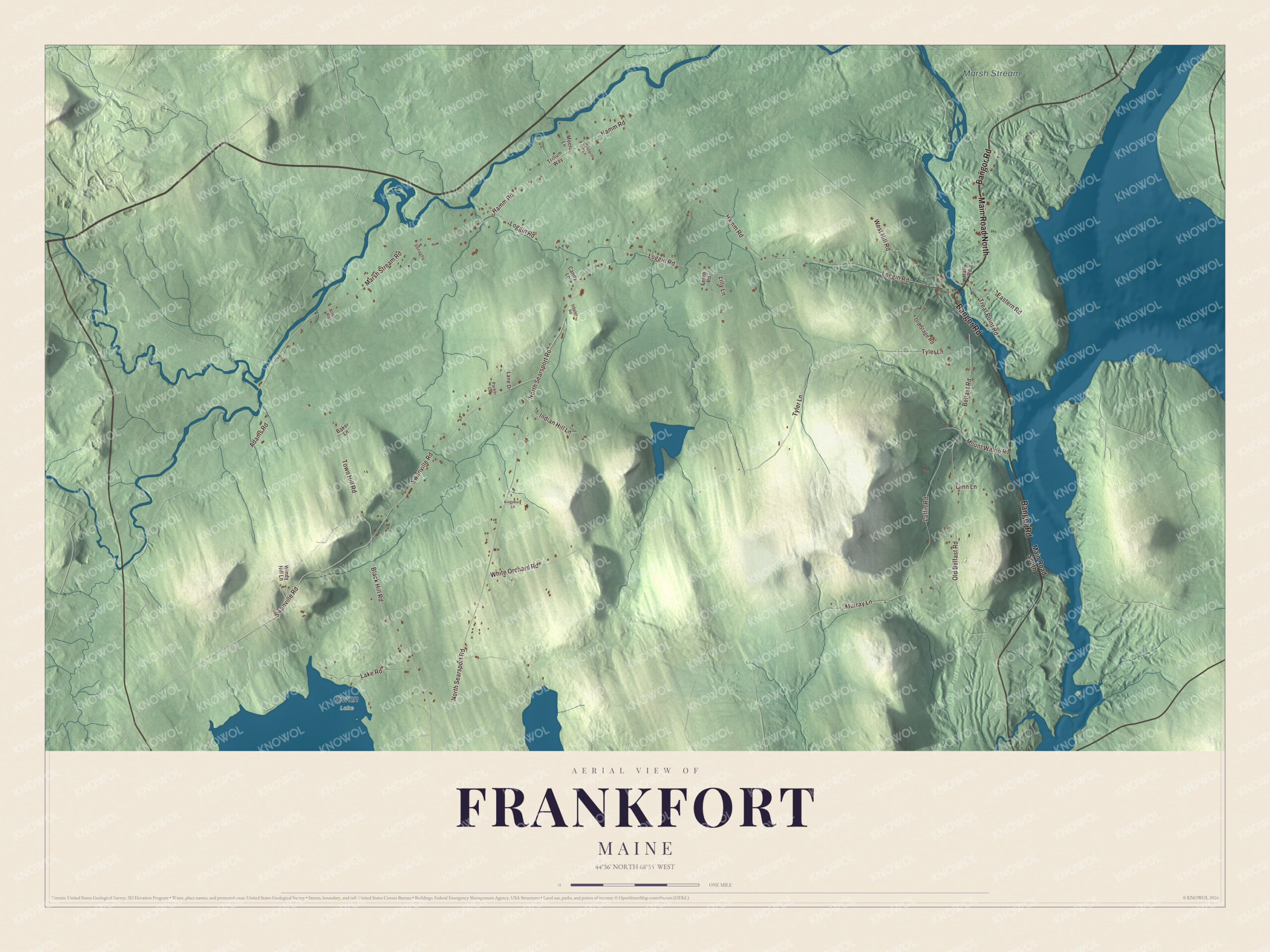 Protected watermarked complete map of Frankfort, Maine
