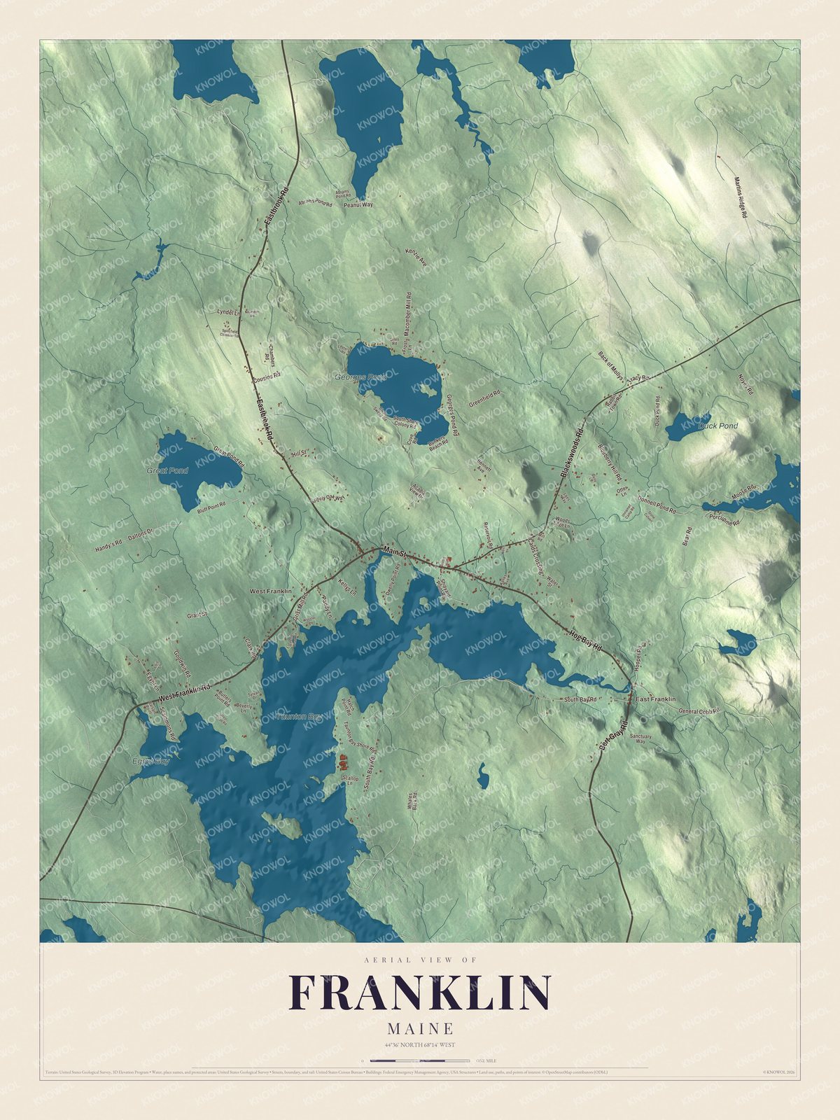 Protected watermarked complete map of Franklin, Maine
