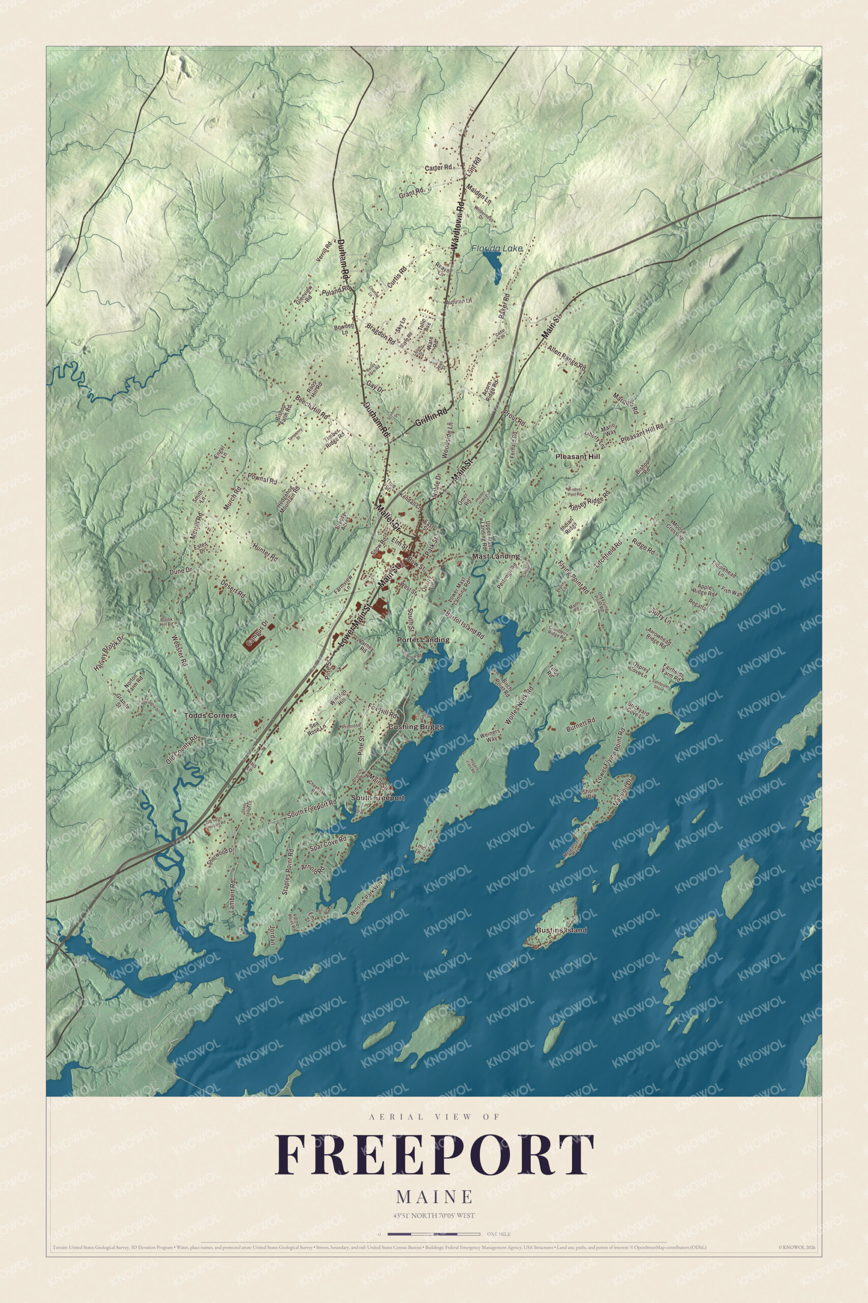 Protected watermarked complete map of Freeport, Maine