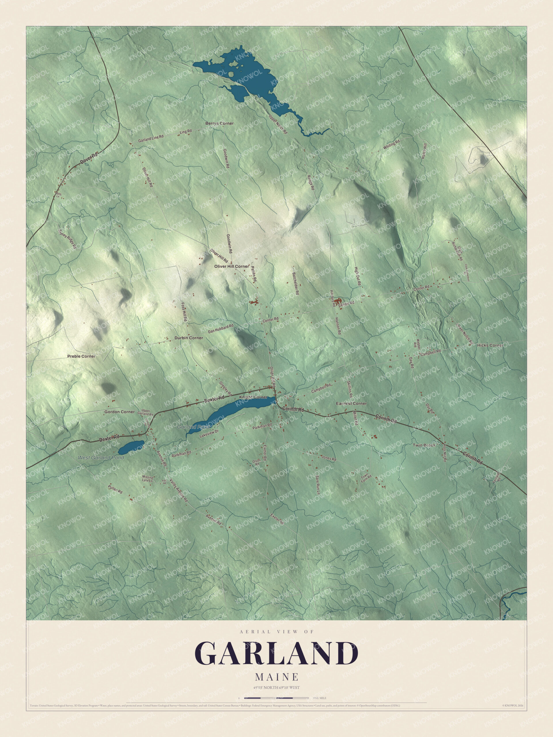 Protected watermarked complete map of Garland, Maine