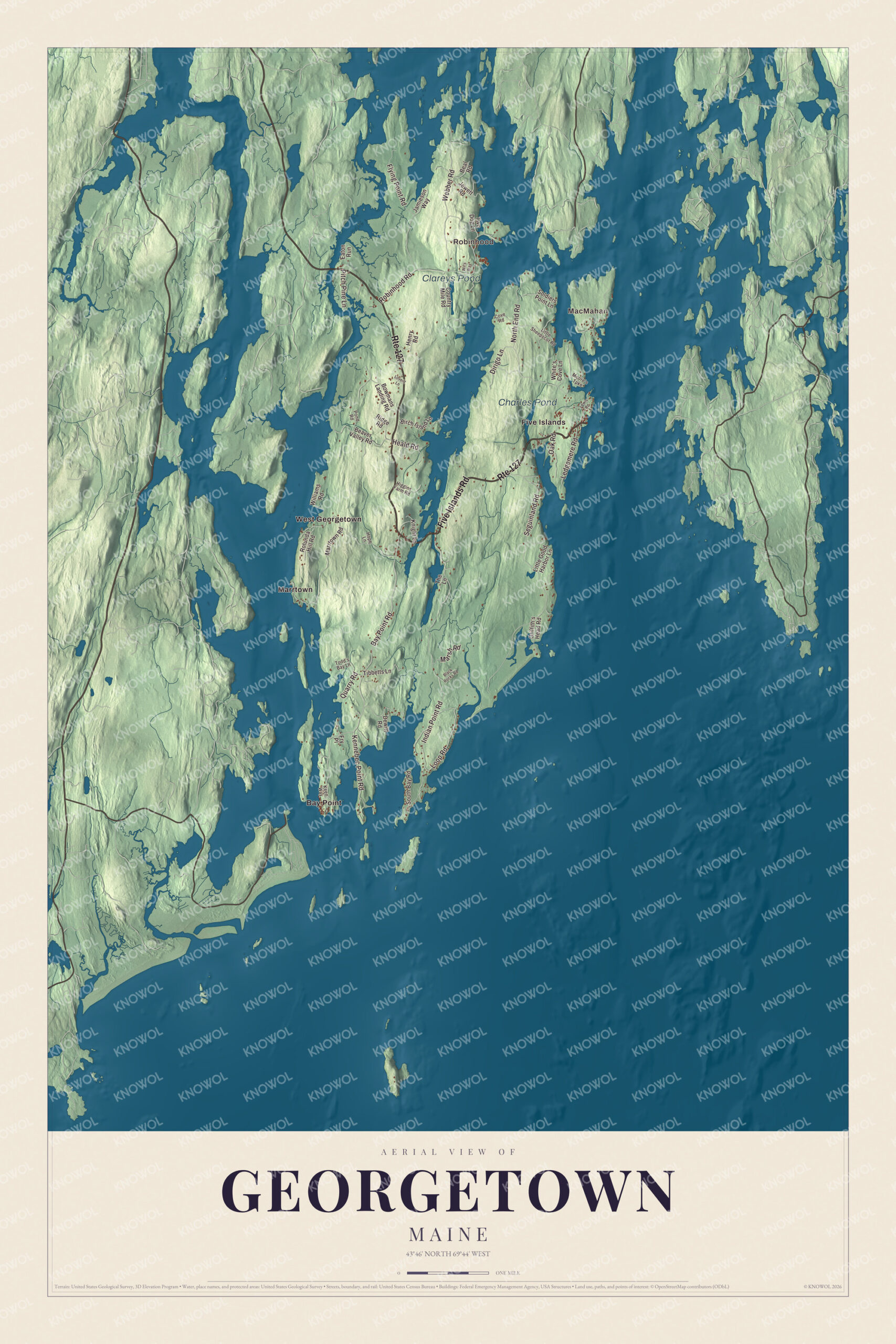 Protected watermarked complete map of Georgetown, Maine