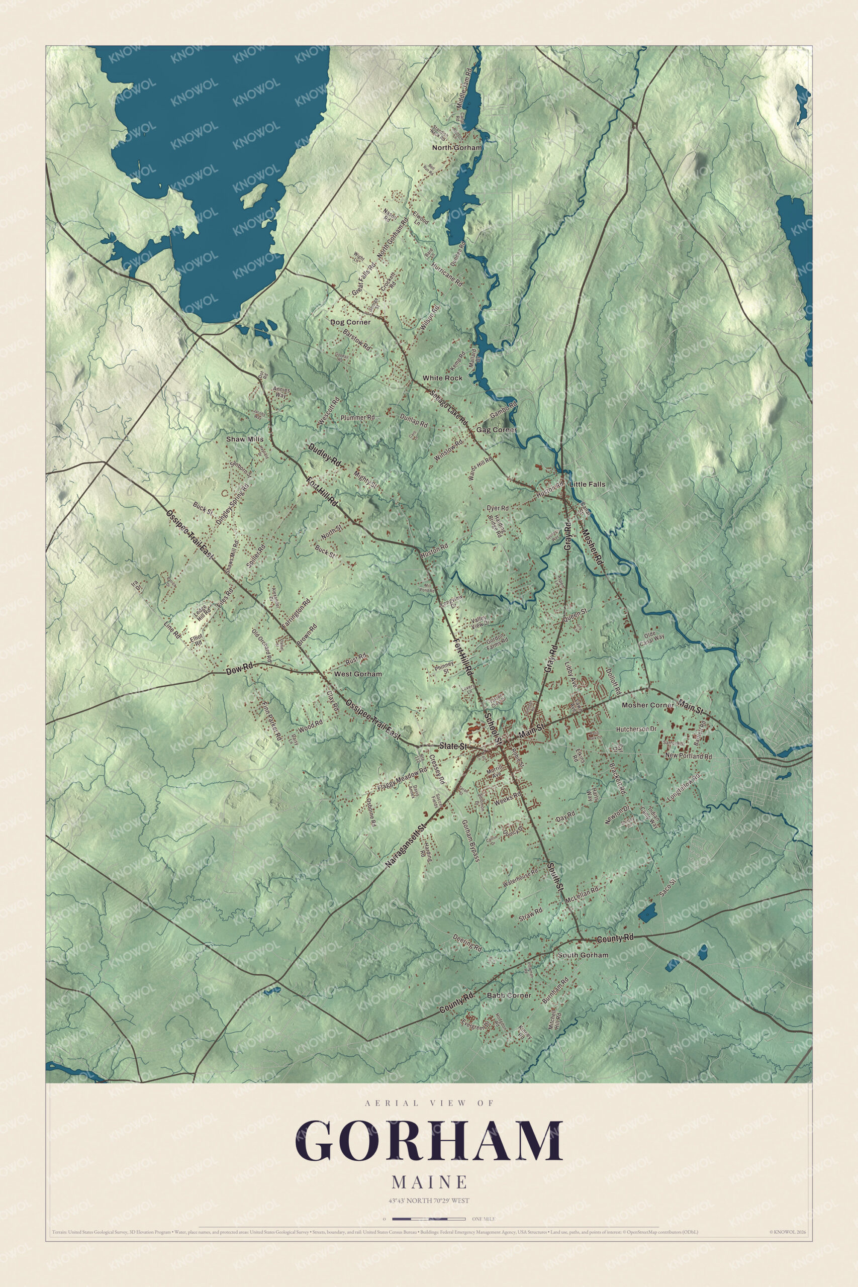 Protected watermarked complete map of Gorham, Maine