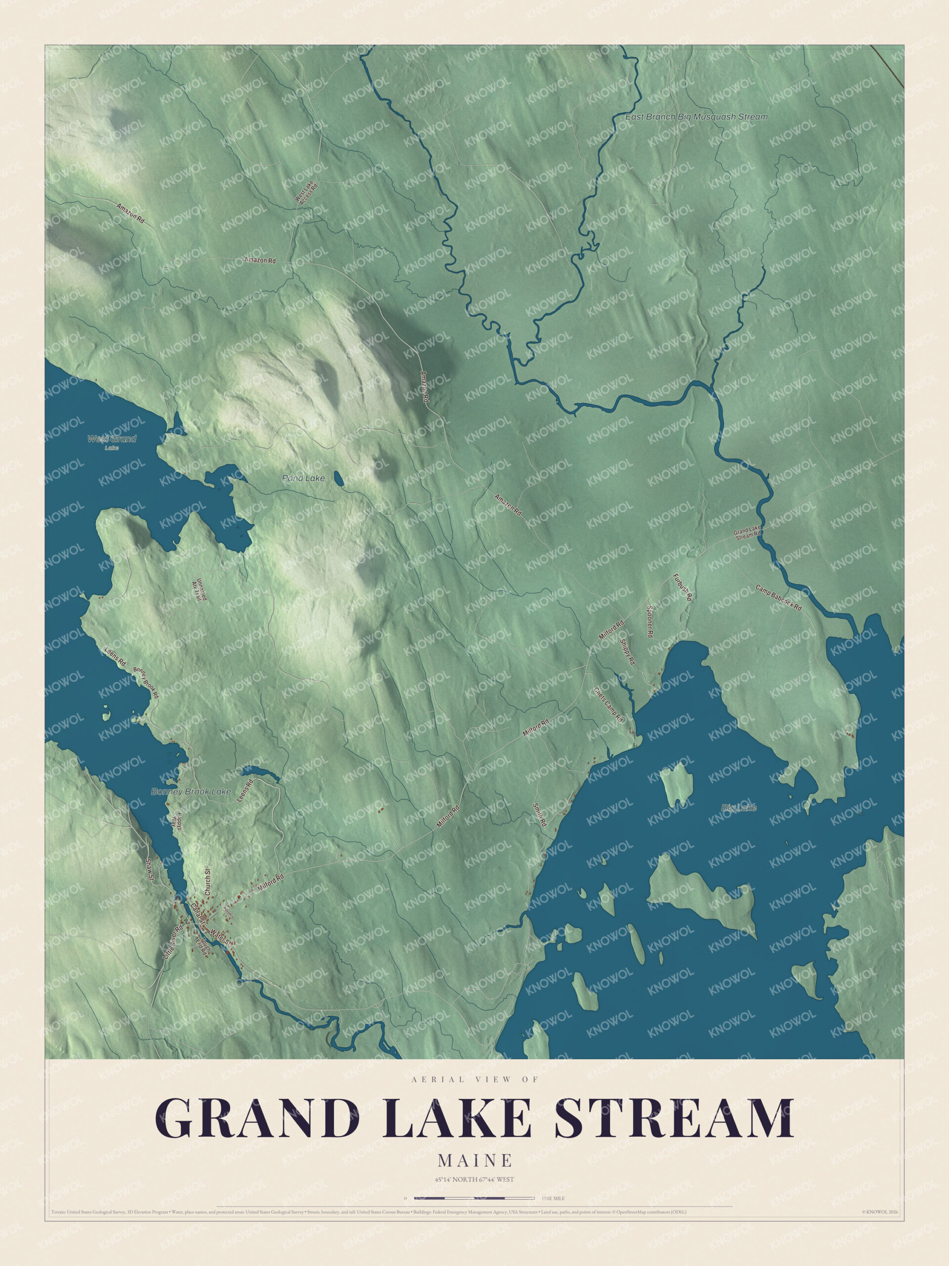 Protected watermarked complete map of Grand Lake Stream, Maine