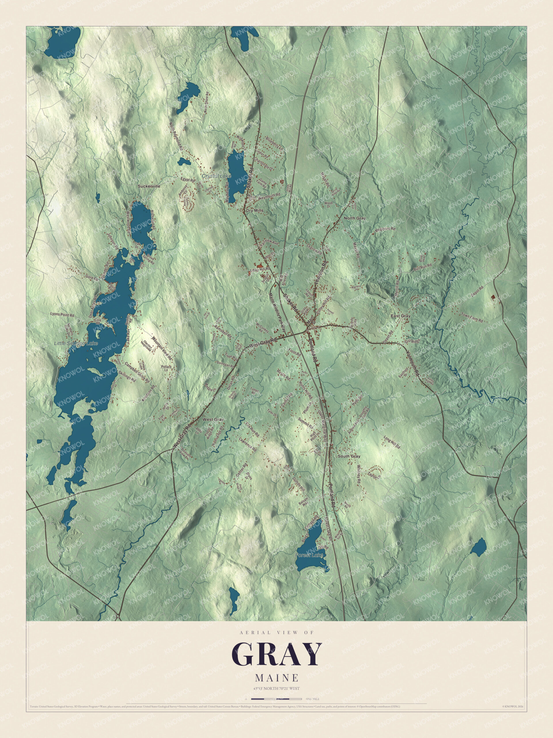 Protected watermarked complete map of Gray, Maine