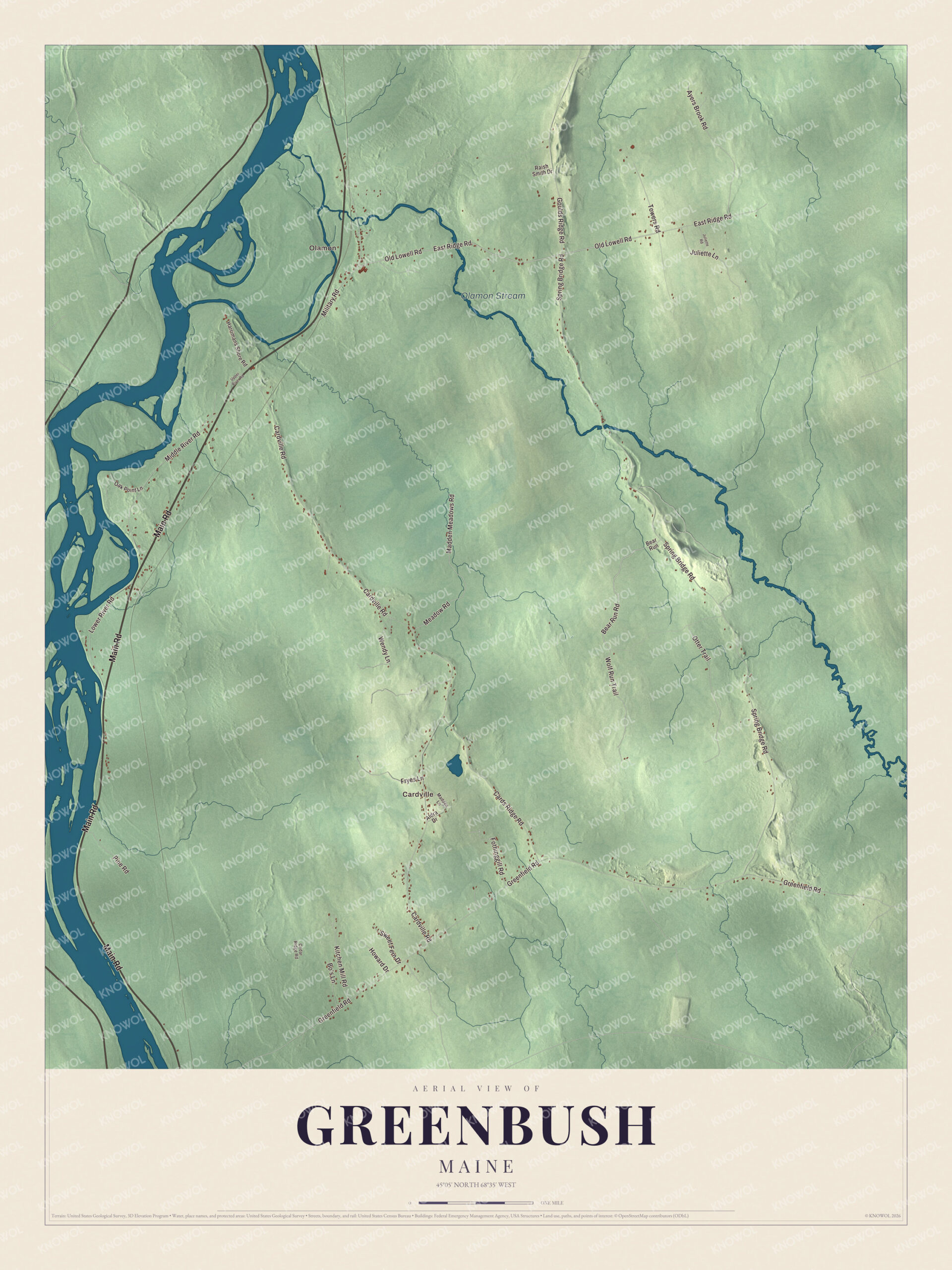 Protected watermarked complete map of Greenbush, Maine