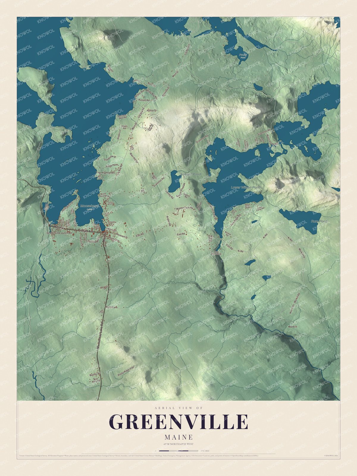 Protected watermarked complete map of Greenville, Maine