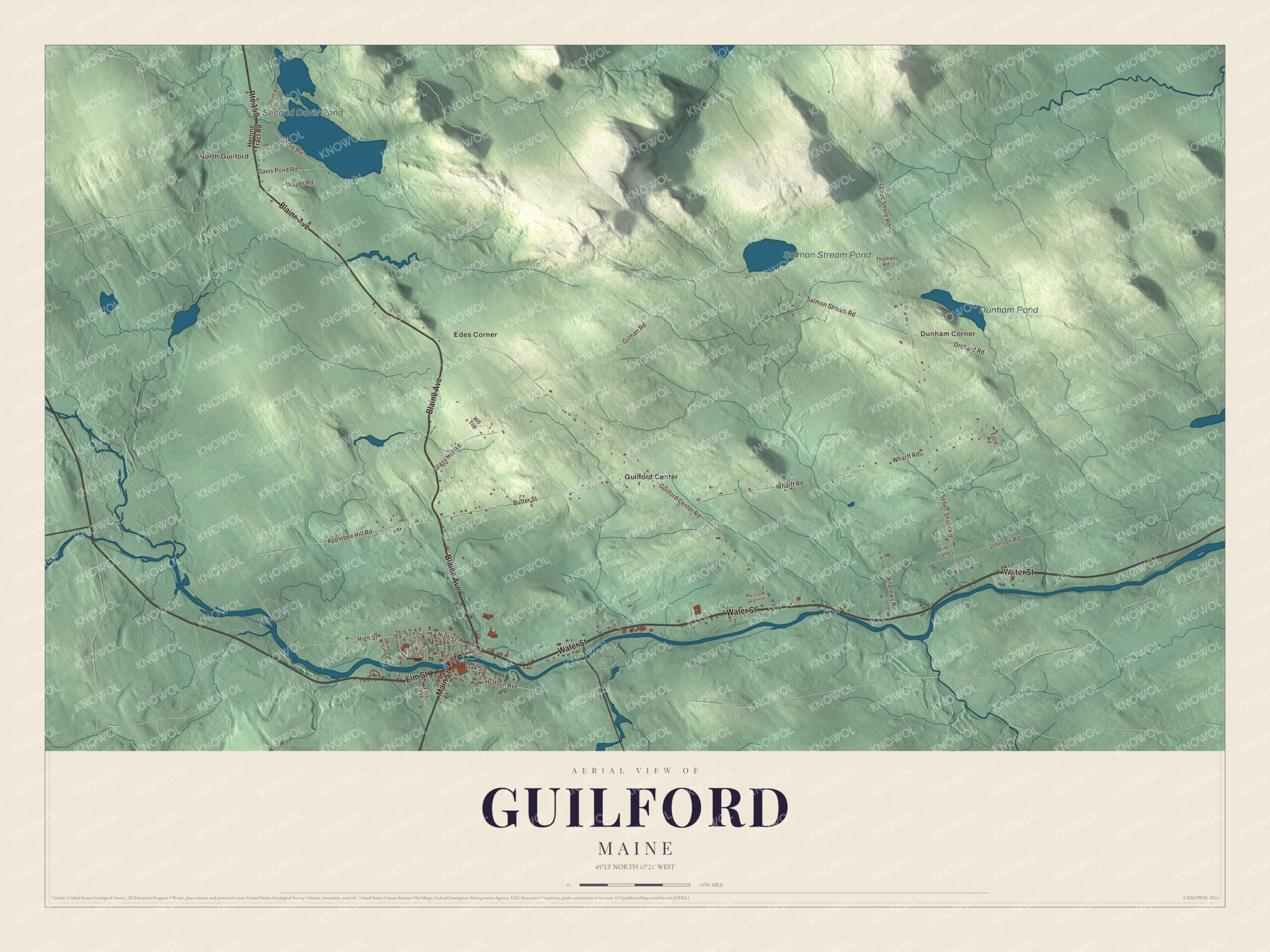 Protected watermarked complete map of Guilford, Maine