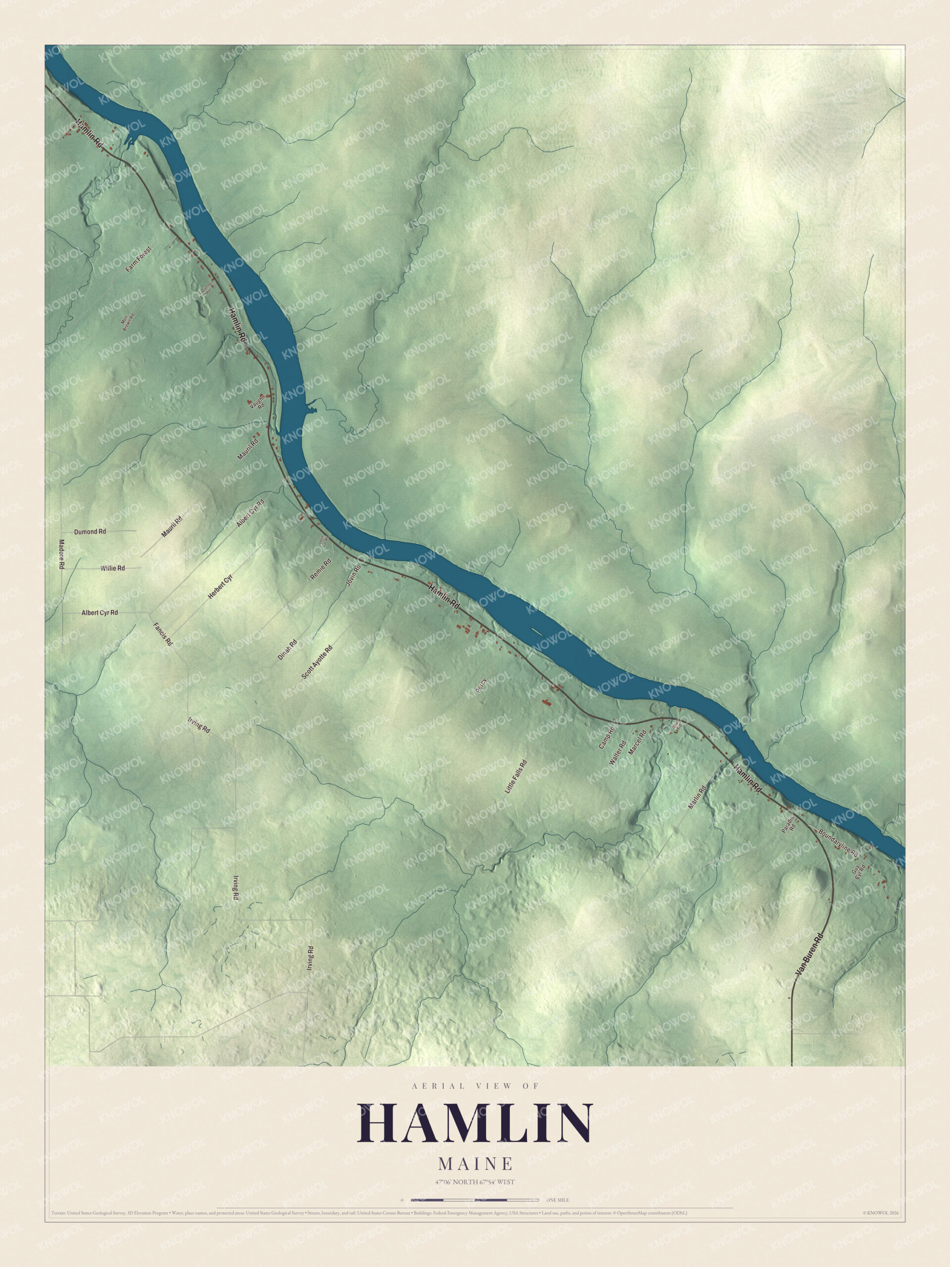 Protected watermarked complete map of Hamlin, Maine