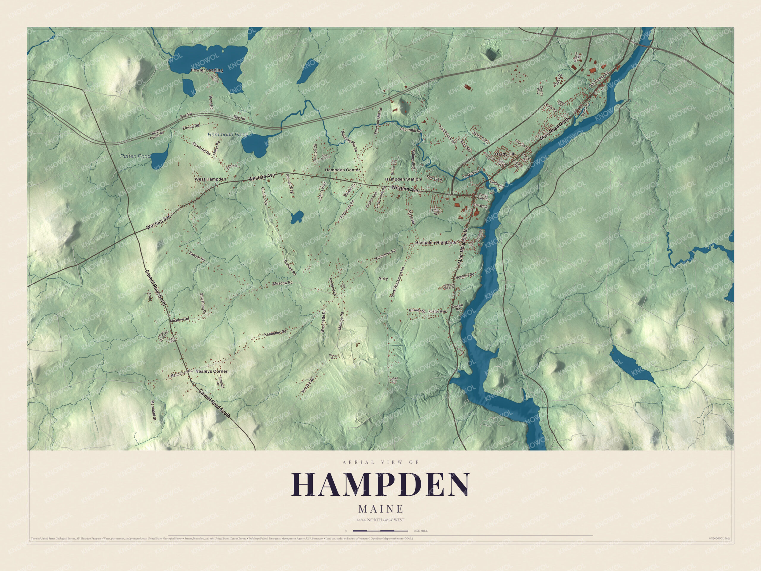 Protected watermarked complete map of Hampden, Maine