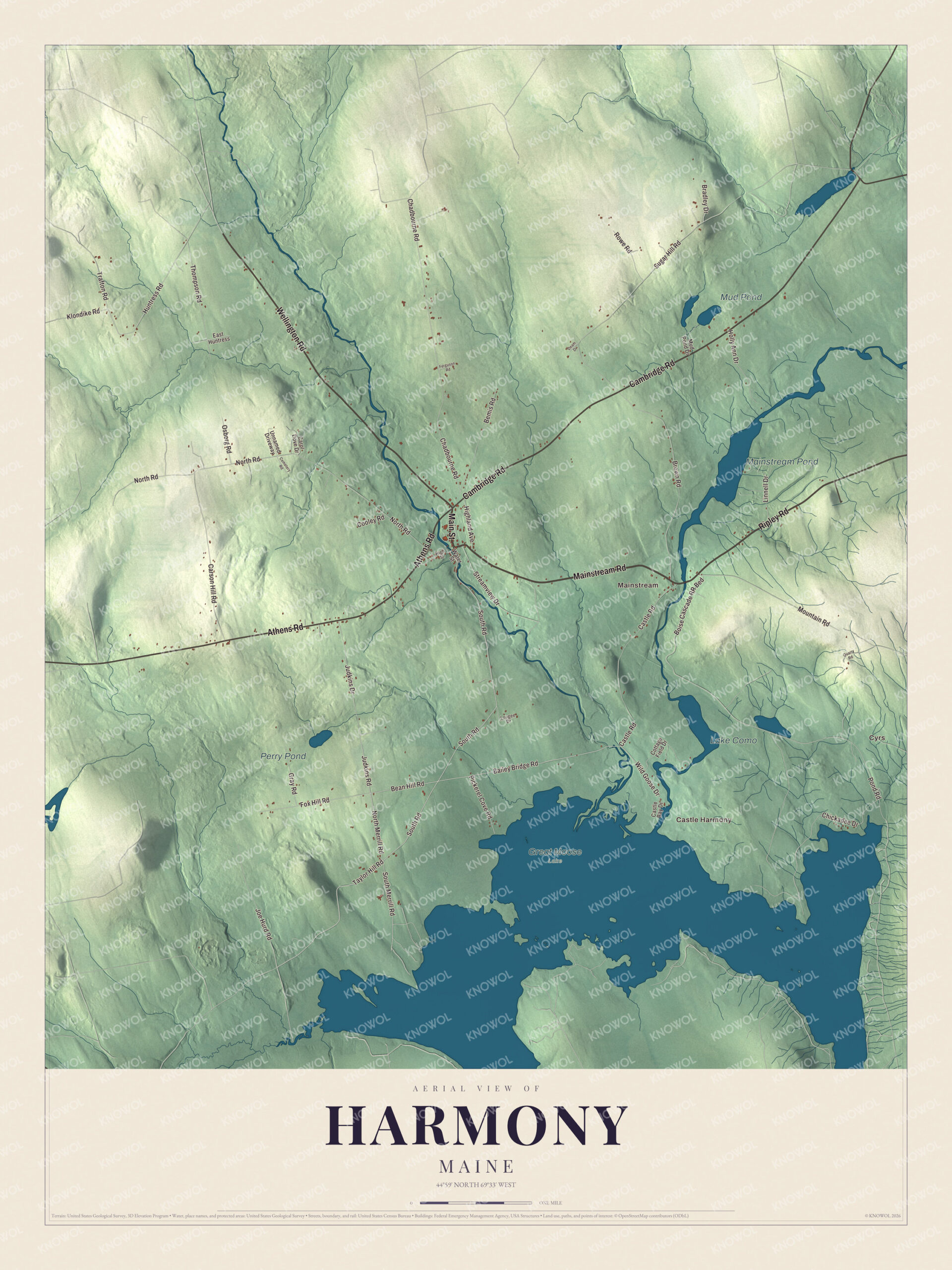 Protected watermarked complete map of Harmony, Maine