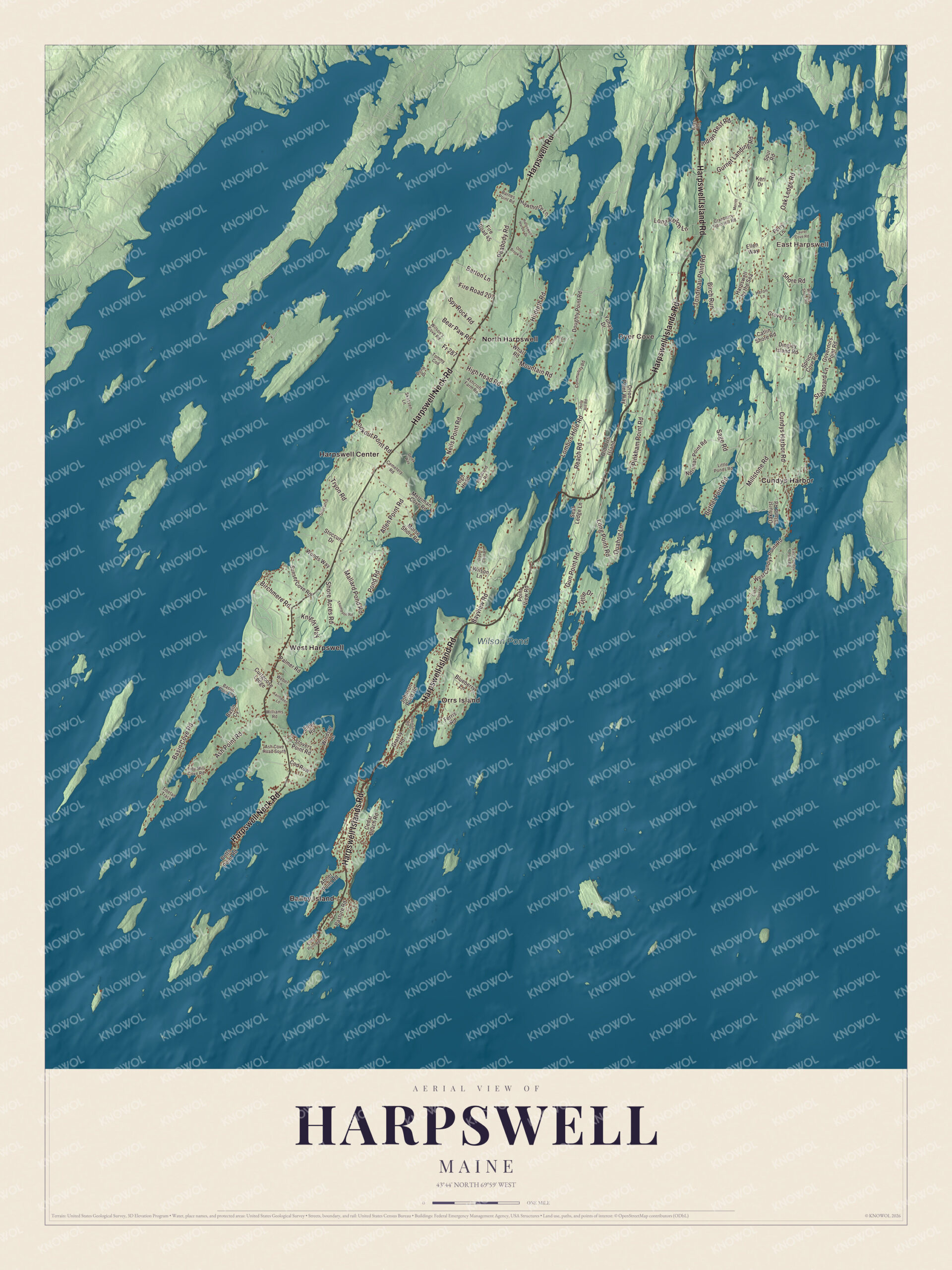 Protected watermarked complete map of Harpswell, Maine
