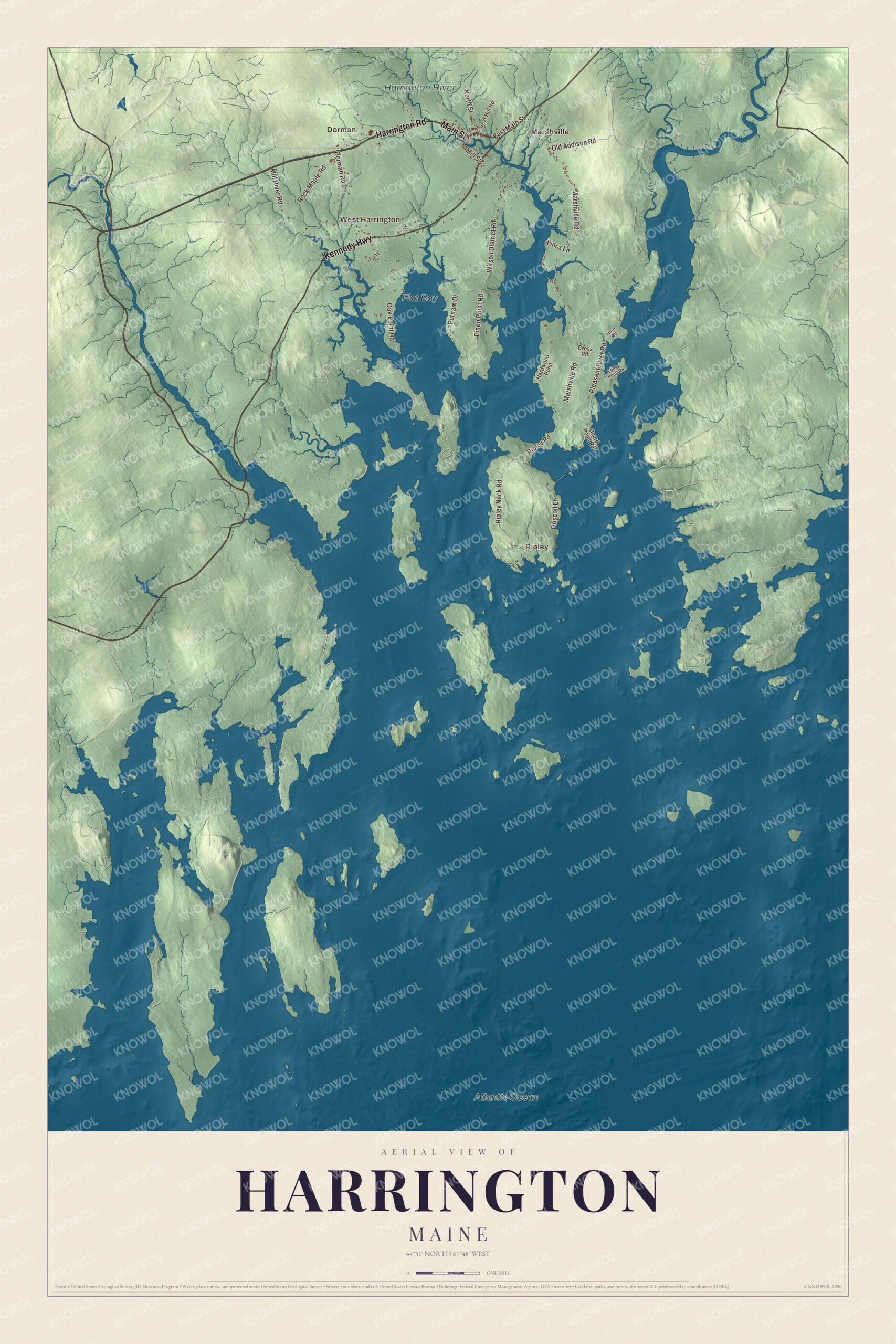 Protected watermarked complete map of Harrington, Maine