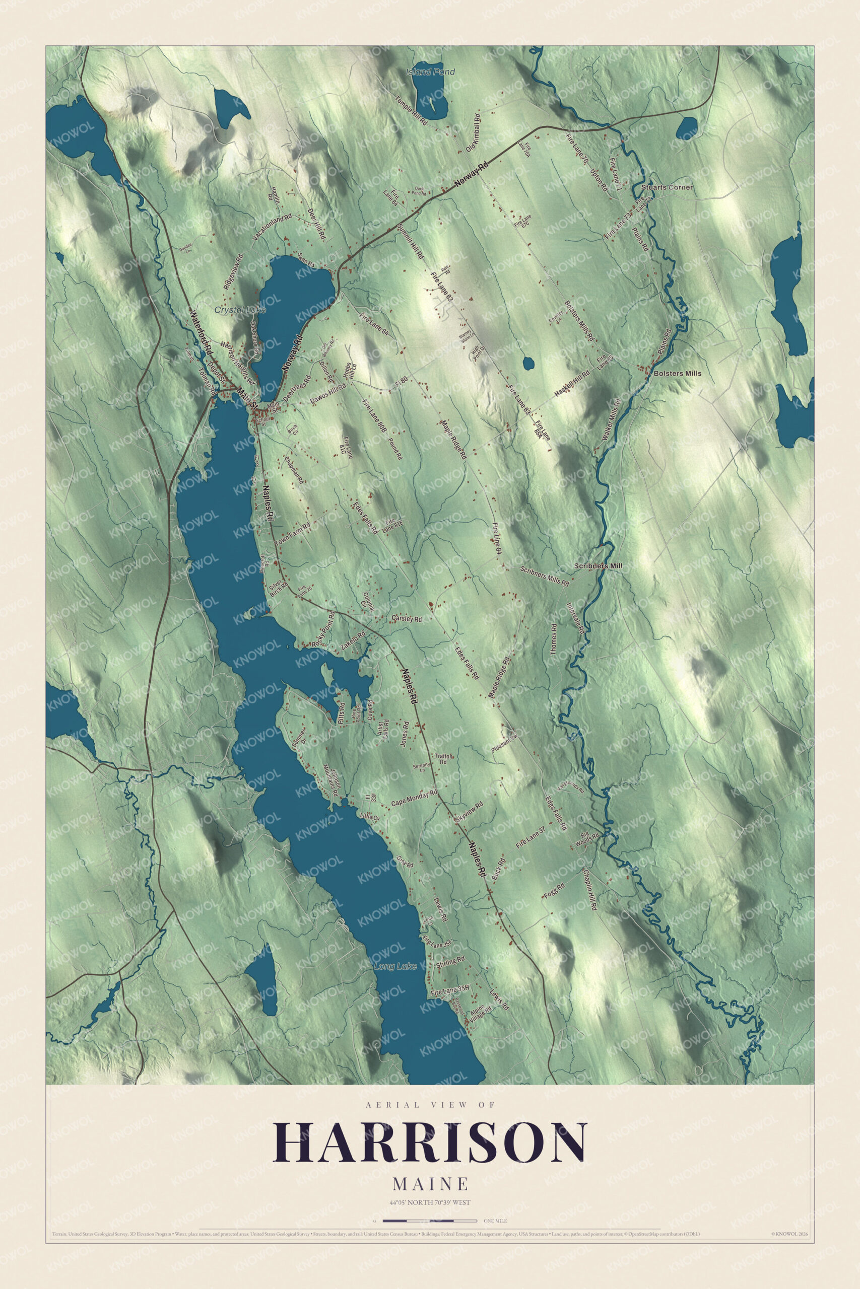 Protected watermarked complete map of Harrison, Maine