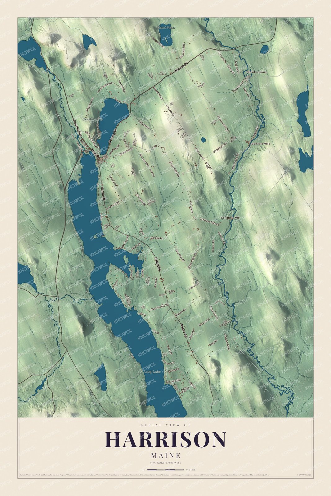 Watermarked full-map preview of Harrison, Maine