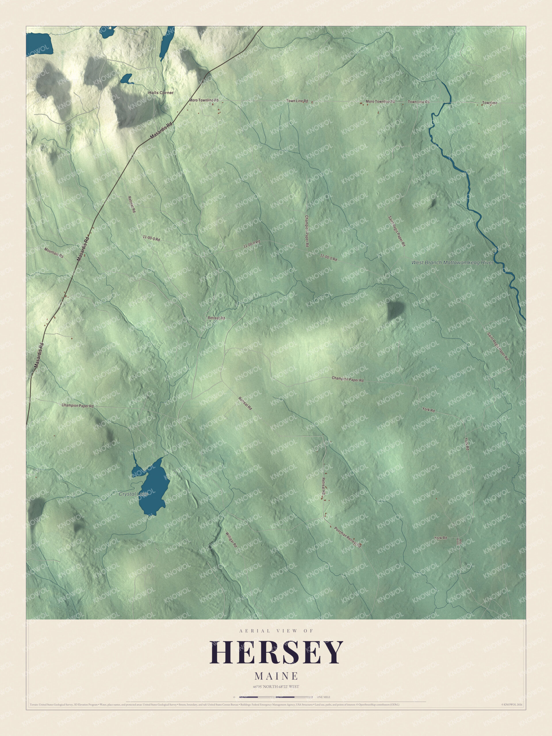 Protected watermarked complete map of Hersey, Maine