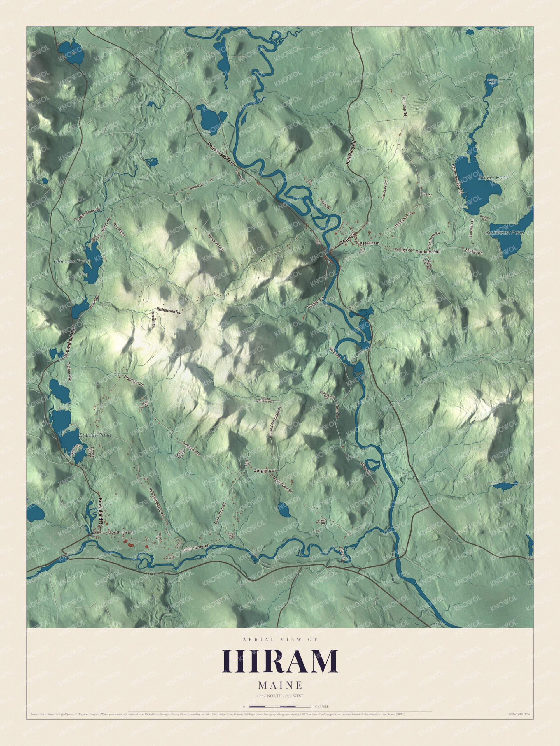 Protected watermarked complete map of Hiram, Maine