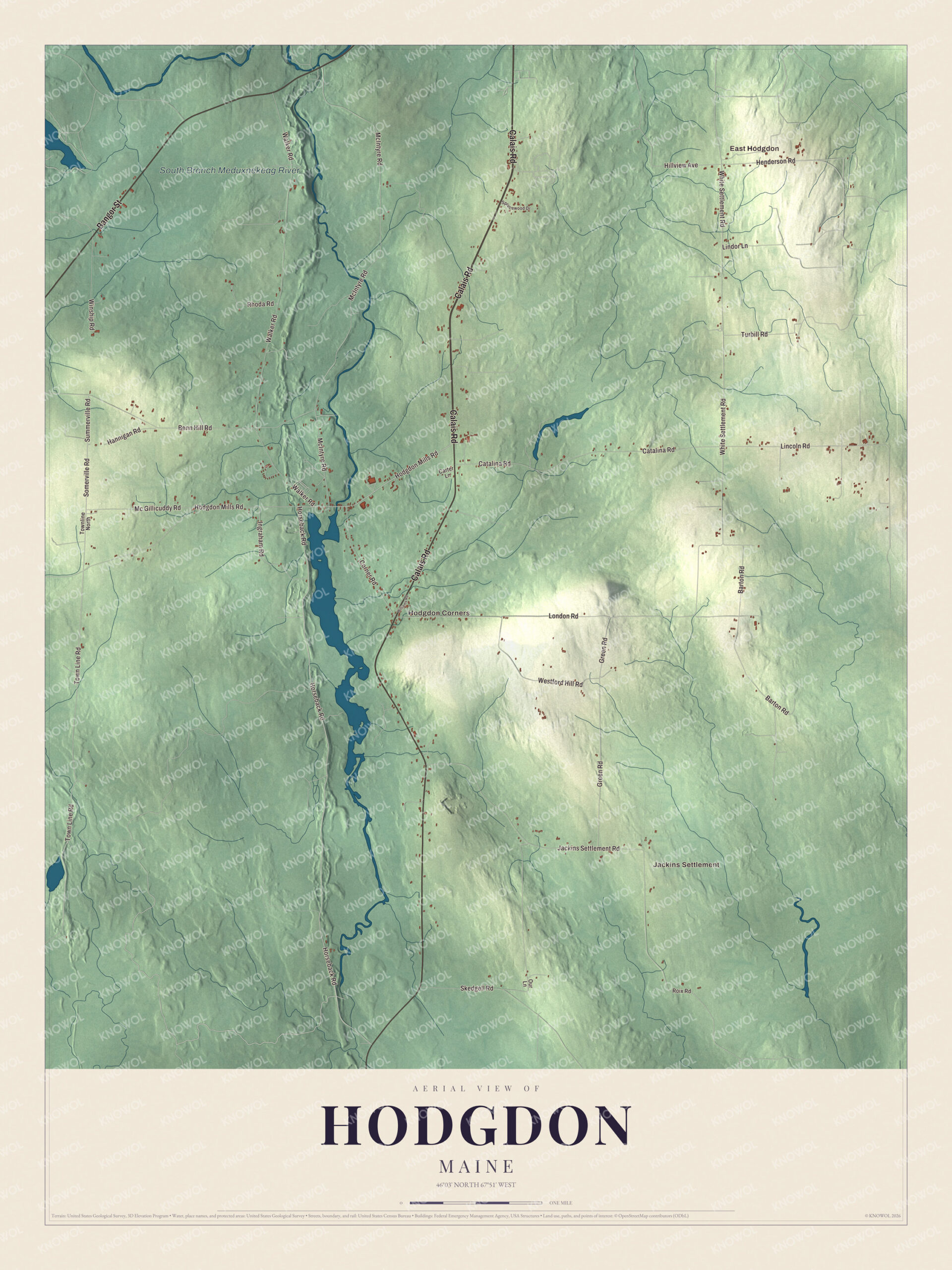 Protected watermarked complete map of Hodgdon, Maine