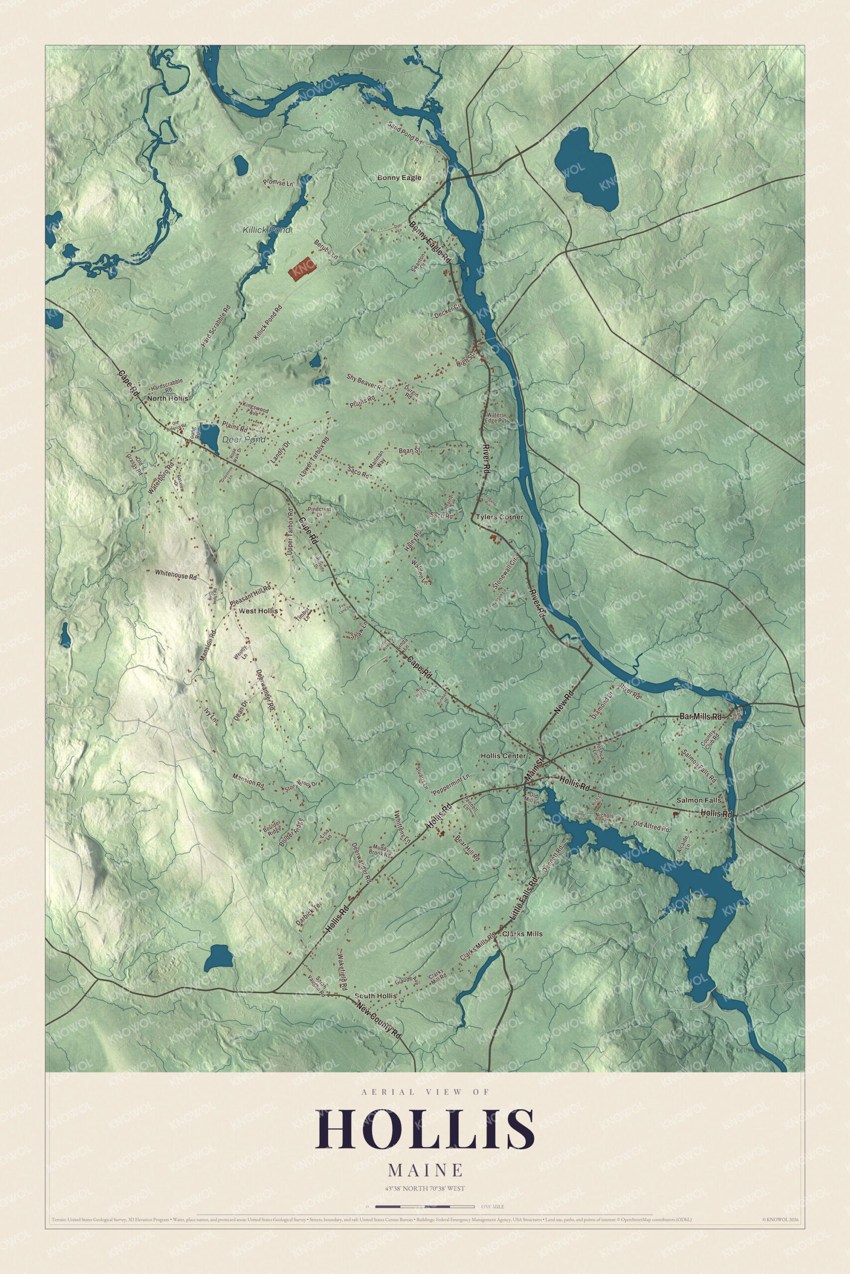 Protected watermarked complete map of Hollis, Maine