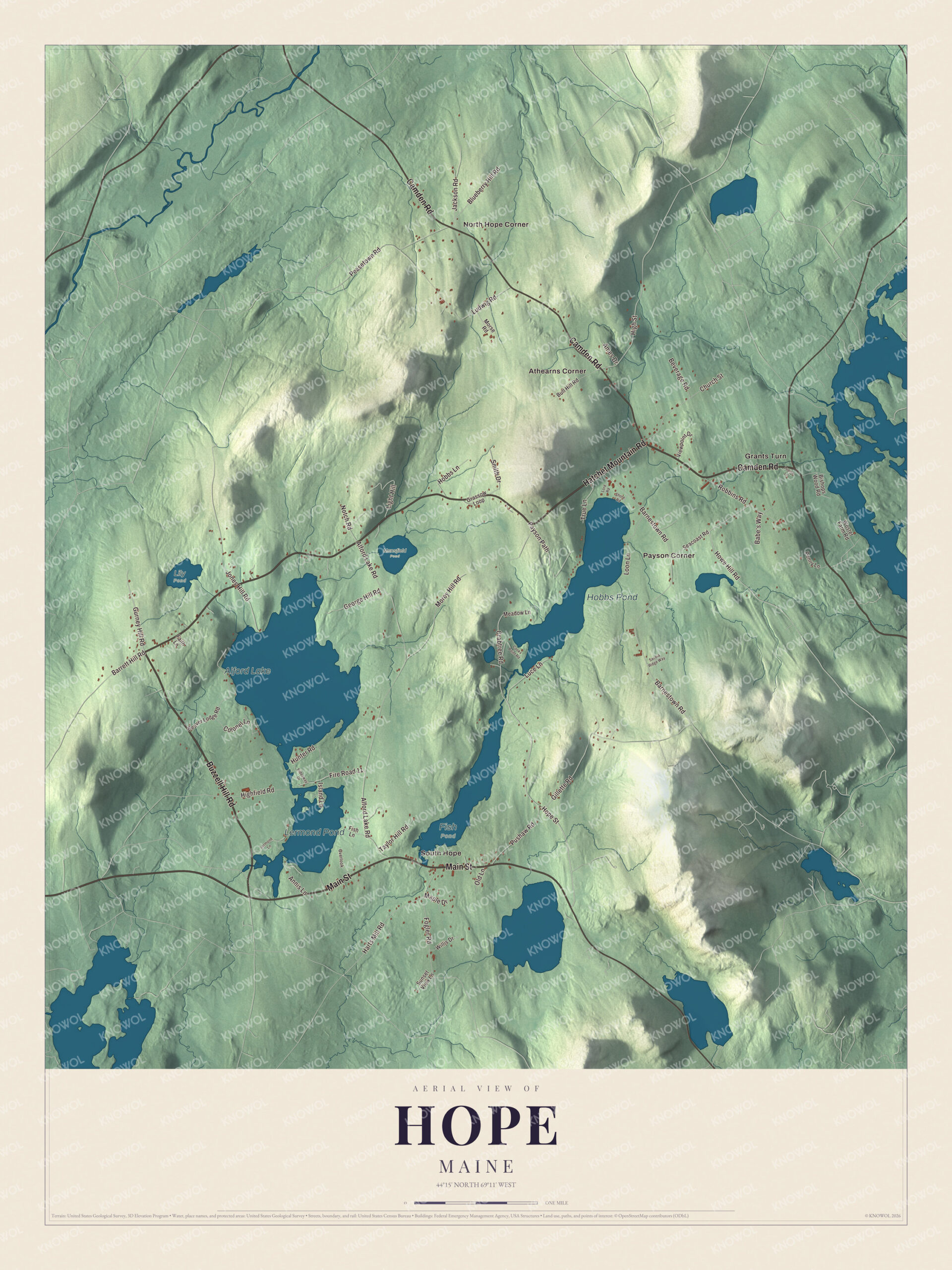 Protected watermarked complete map of Hope, Maine