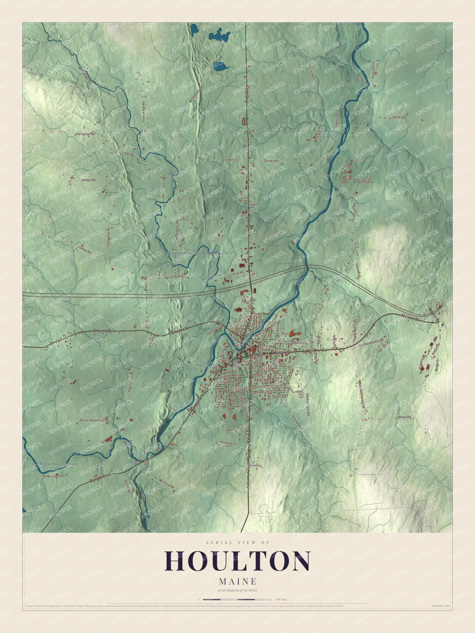 Protected watermarked complete map of Houlton, Maine