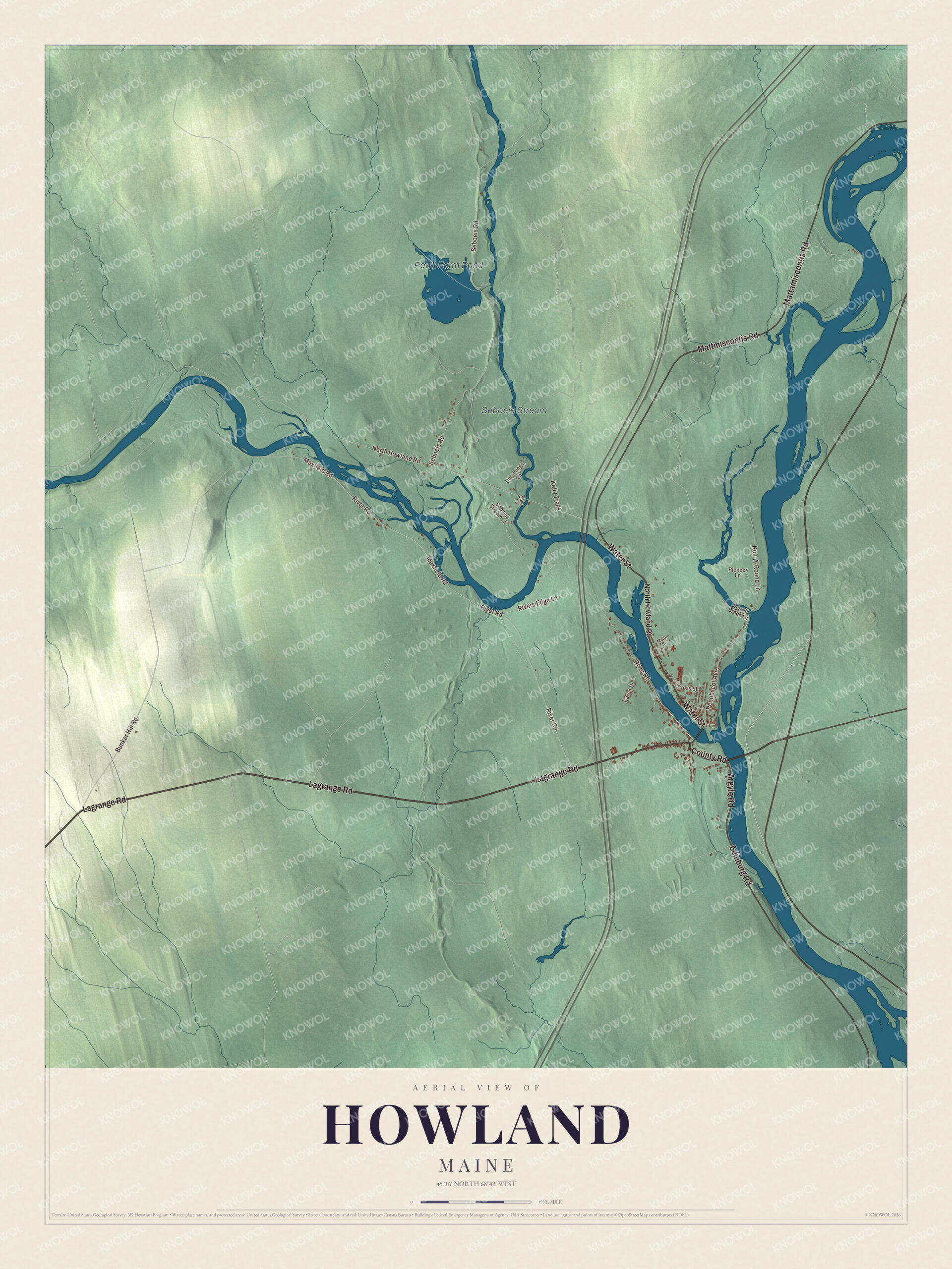 Protected watermarked complete map of Howland, Maine