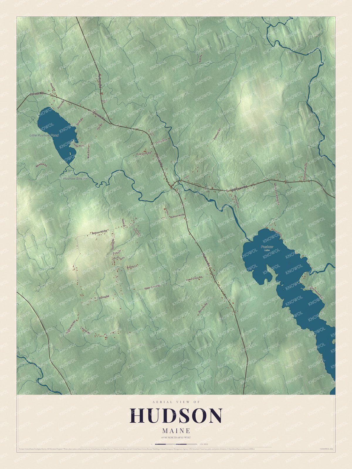 Protected watermarked complete map of Hudson, Maine
