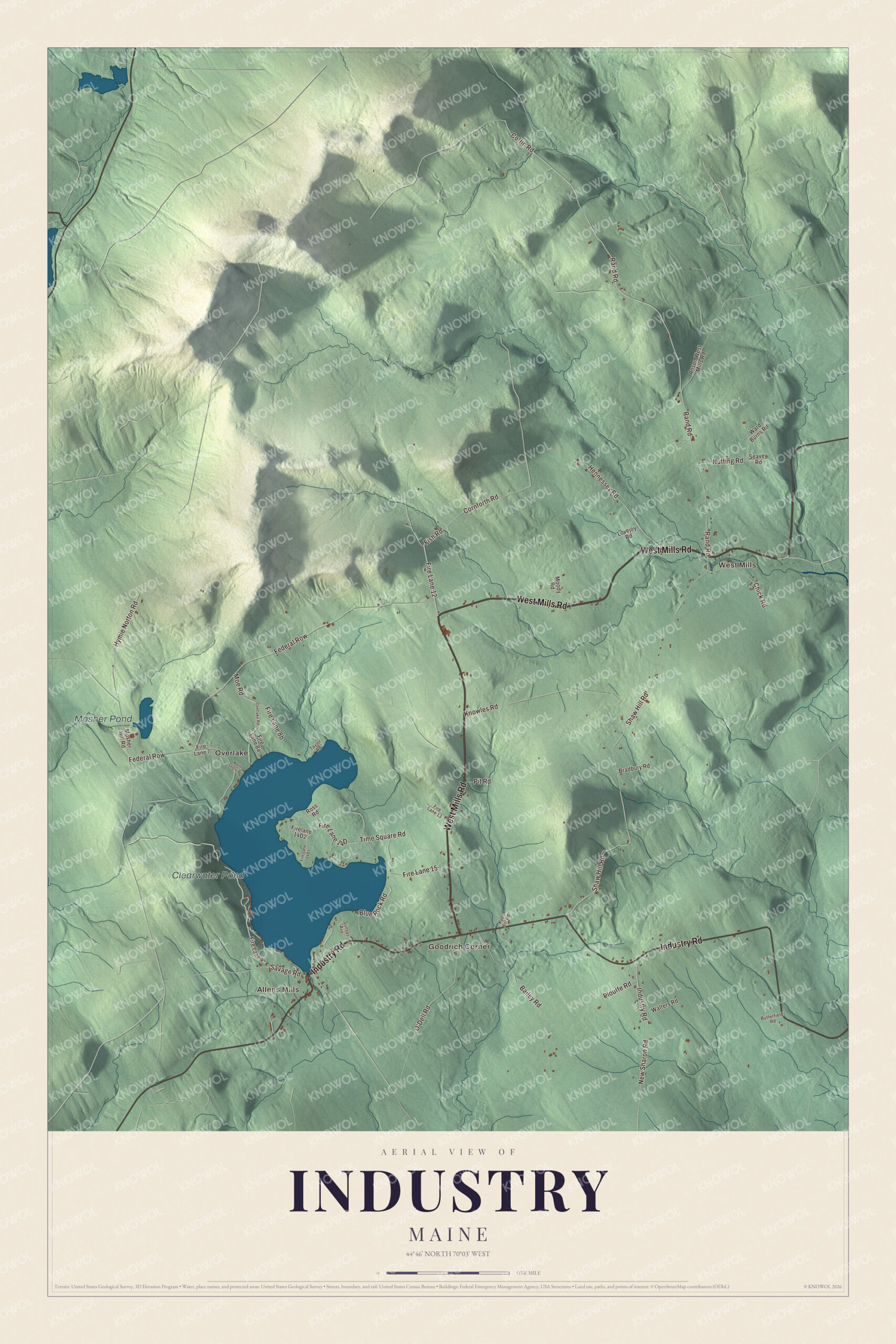 Protected watermarked complete map of Industry, Maine