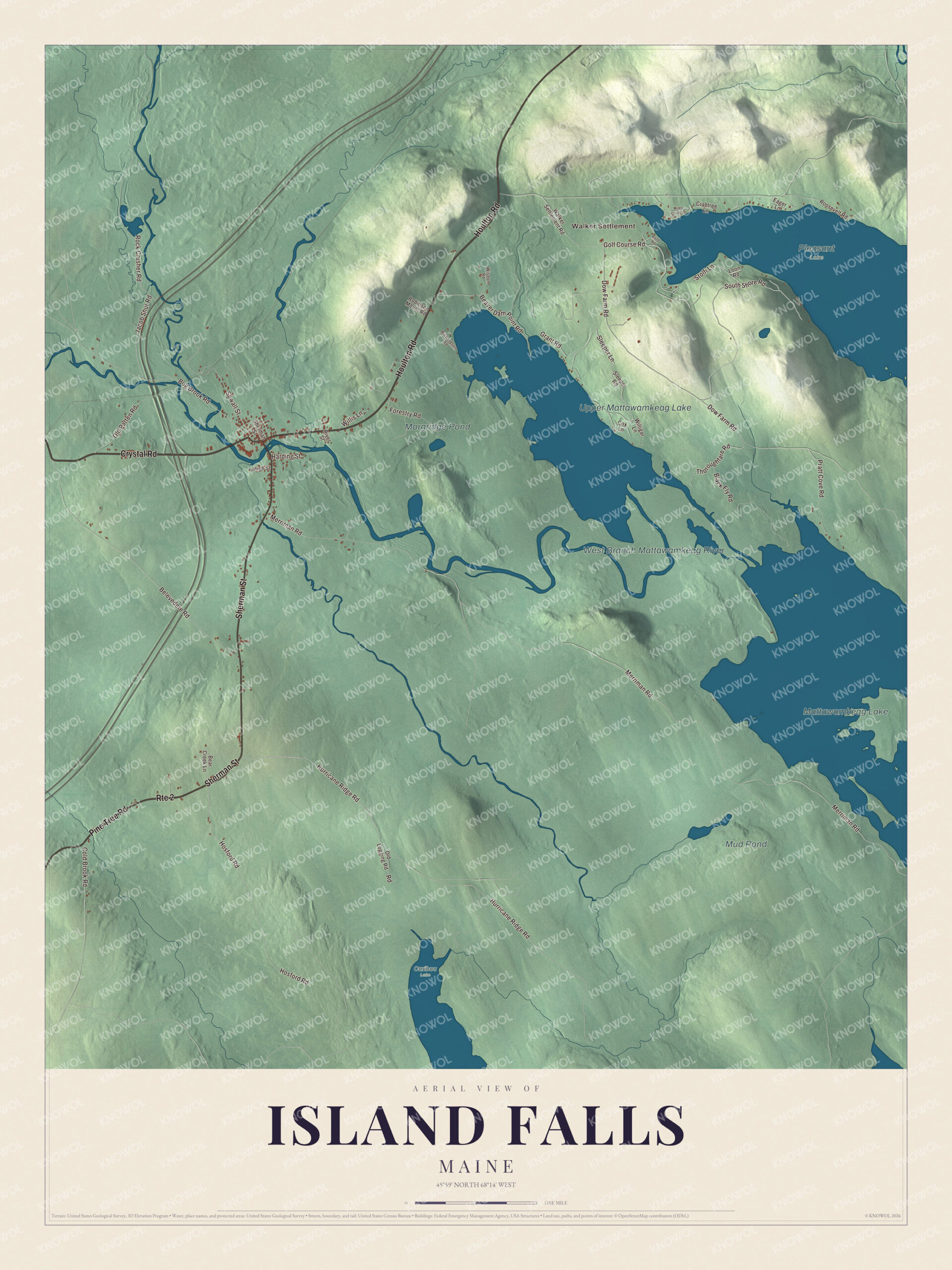 Protected watermarked complete map of Island Falls, Maine