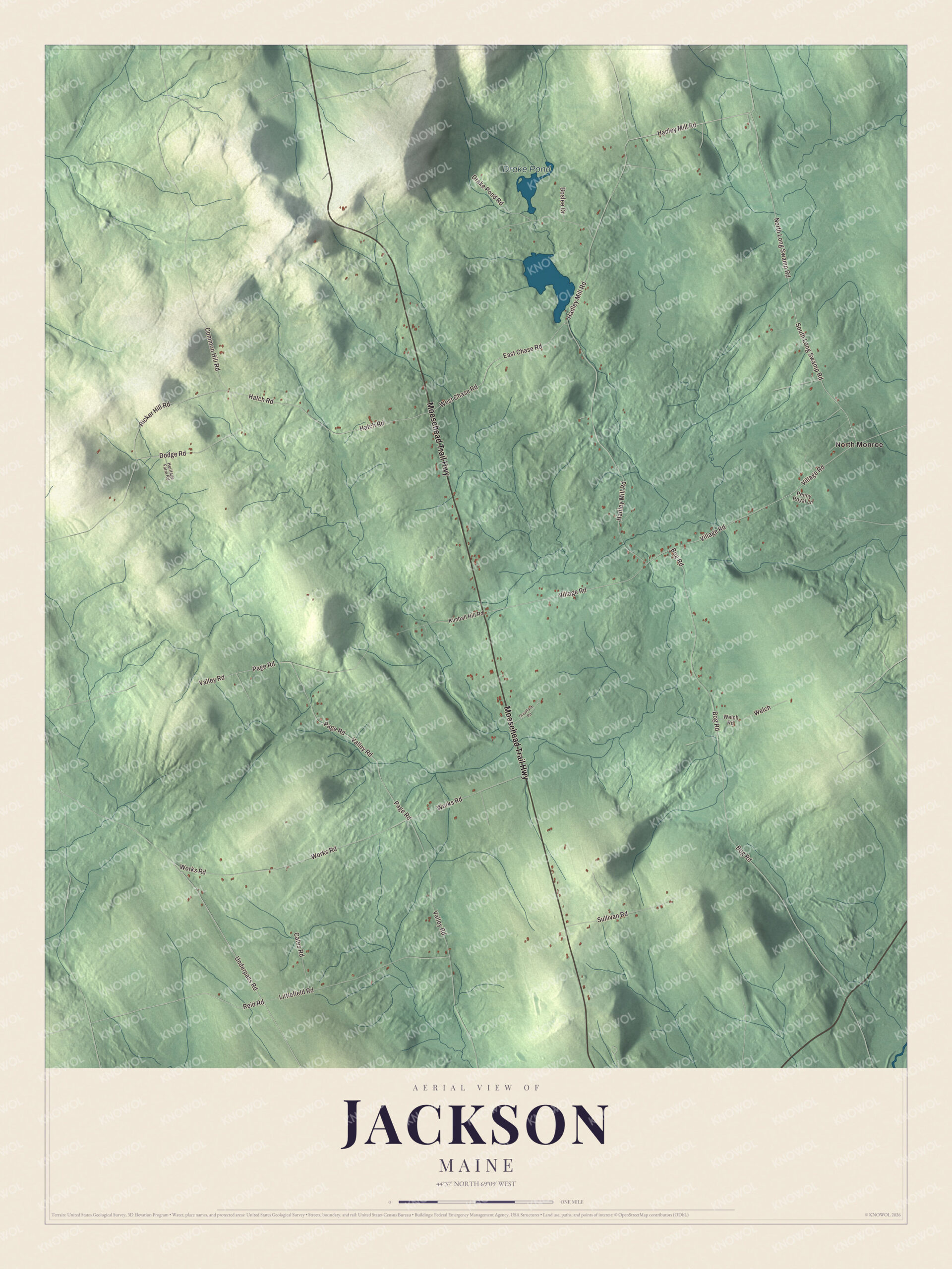 Protected watermarked complete map of Jackson, Maine