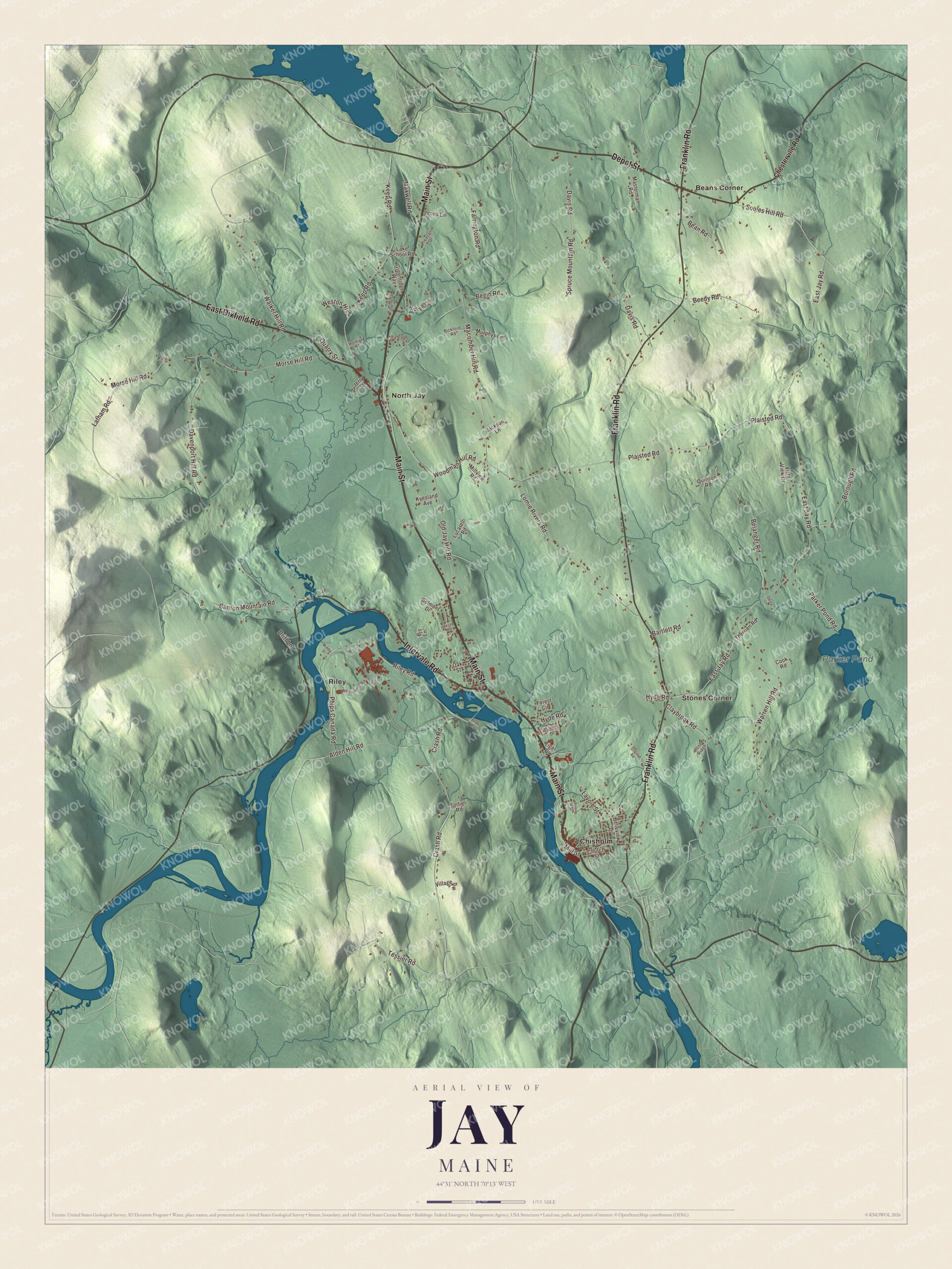 Protected watermarked complete map of Jay, Maine