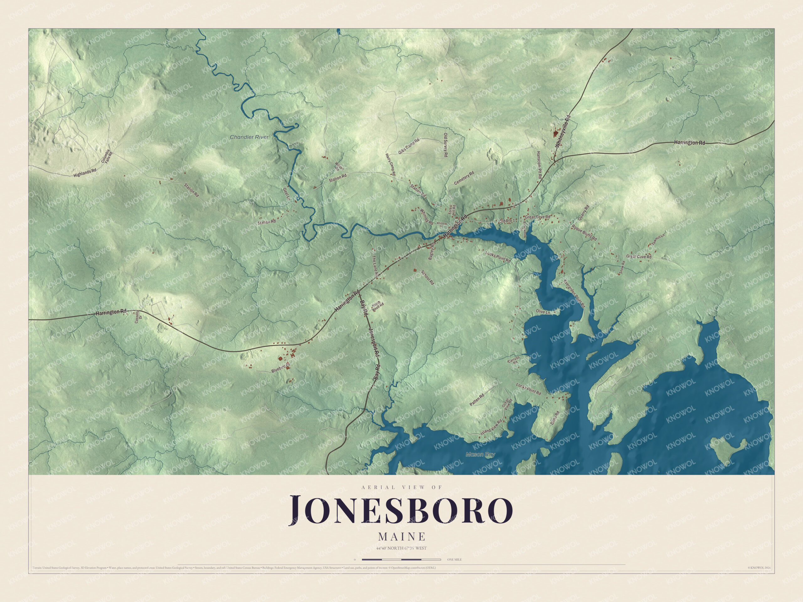 Protected watermarked complete map of Jonesboro, Maine