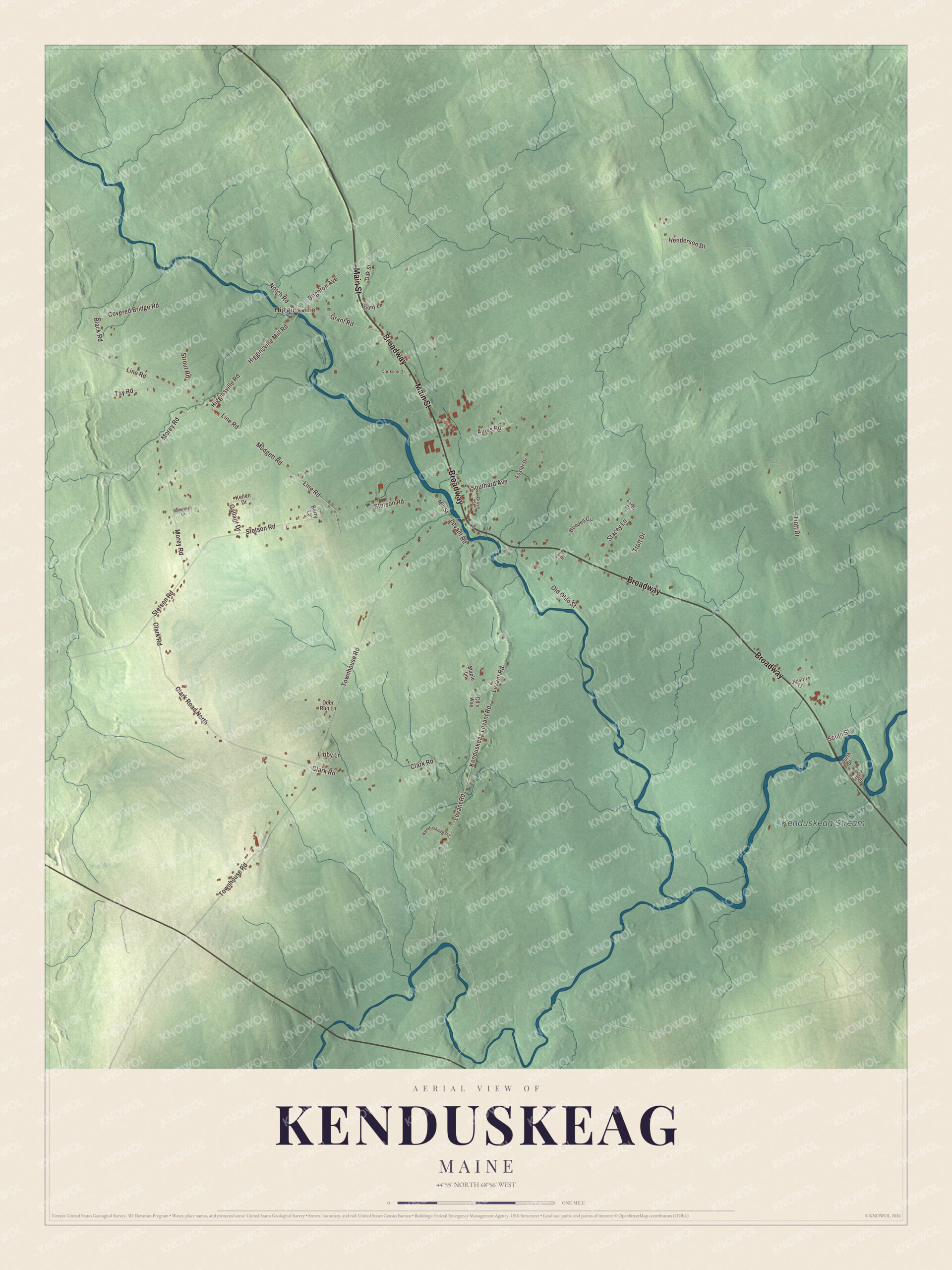 Protected watermarked complete map of Kenduskeag, Maine
