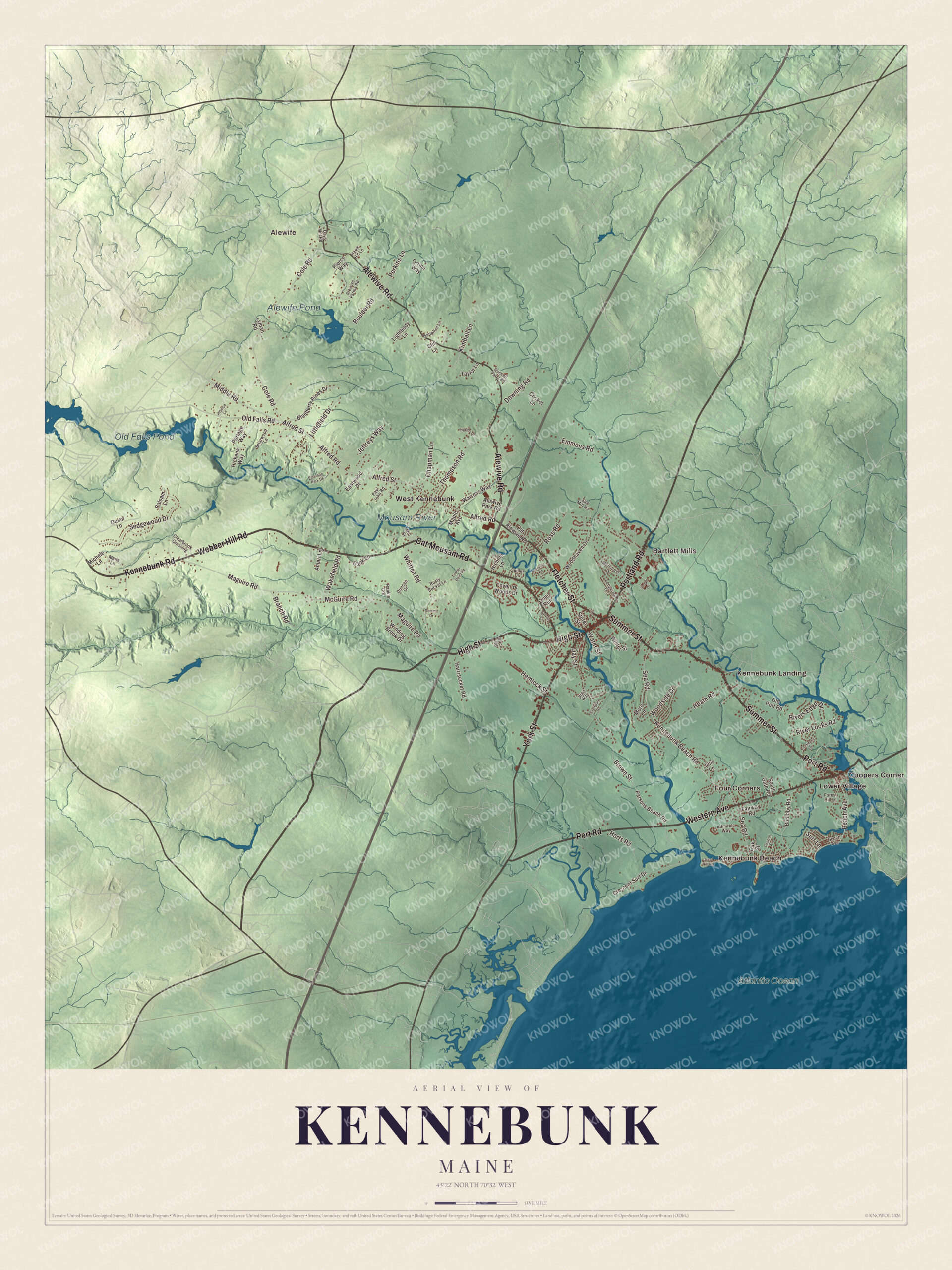 Protected watermarked complete map of Kennebunk, Maine