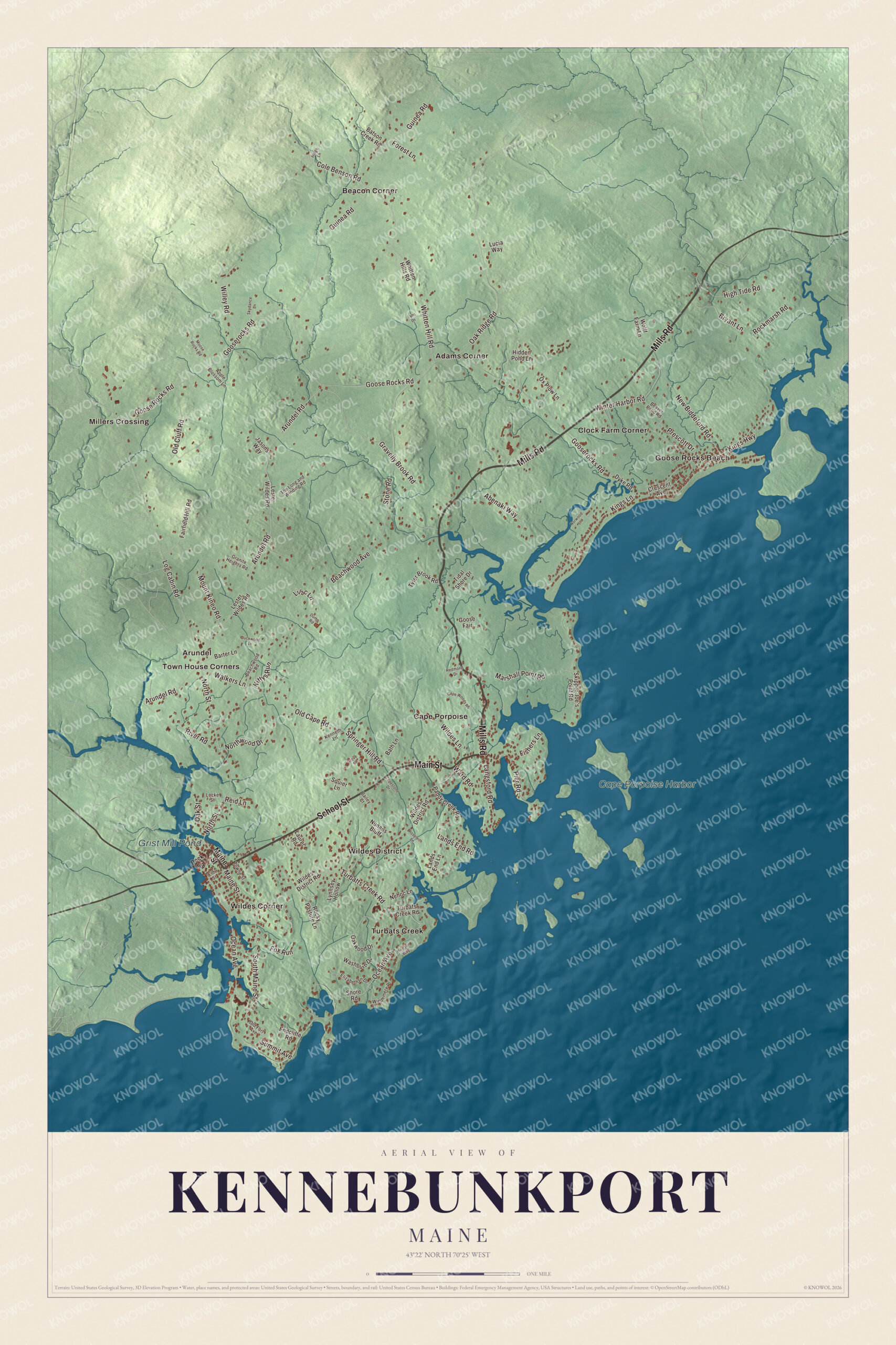 Protected watermarked complete map of Kennebunkport, Maine