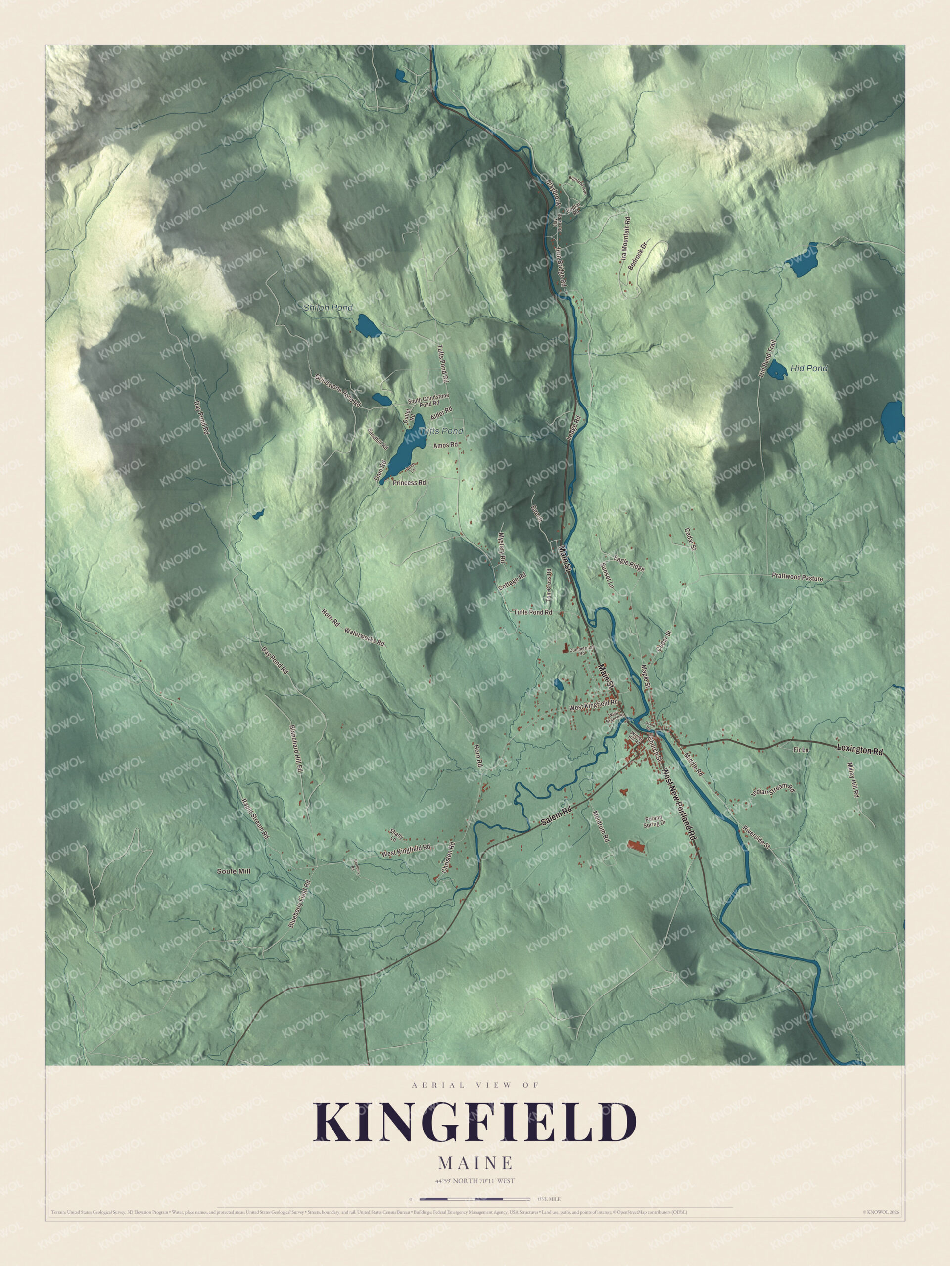 Protected watermarked complete map of Kingfield, Maine