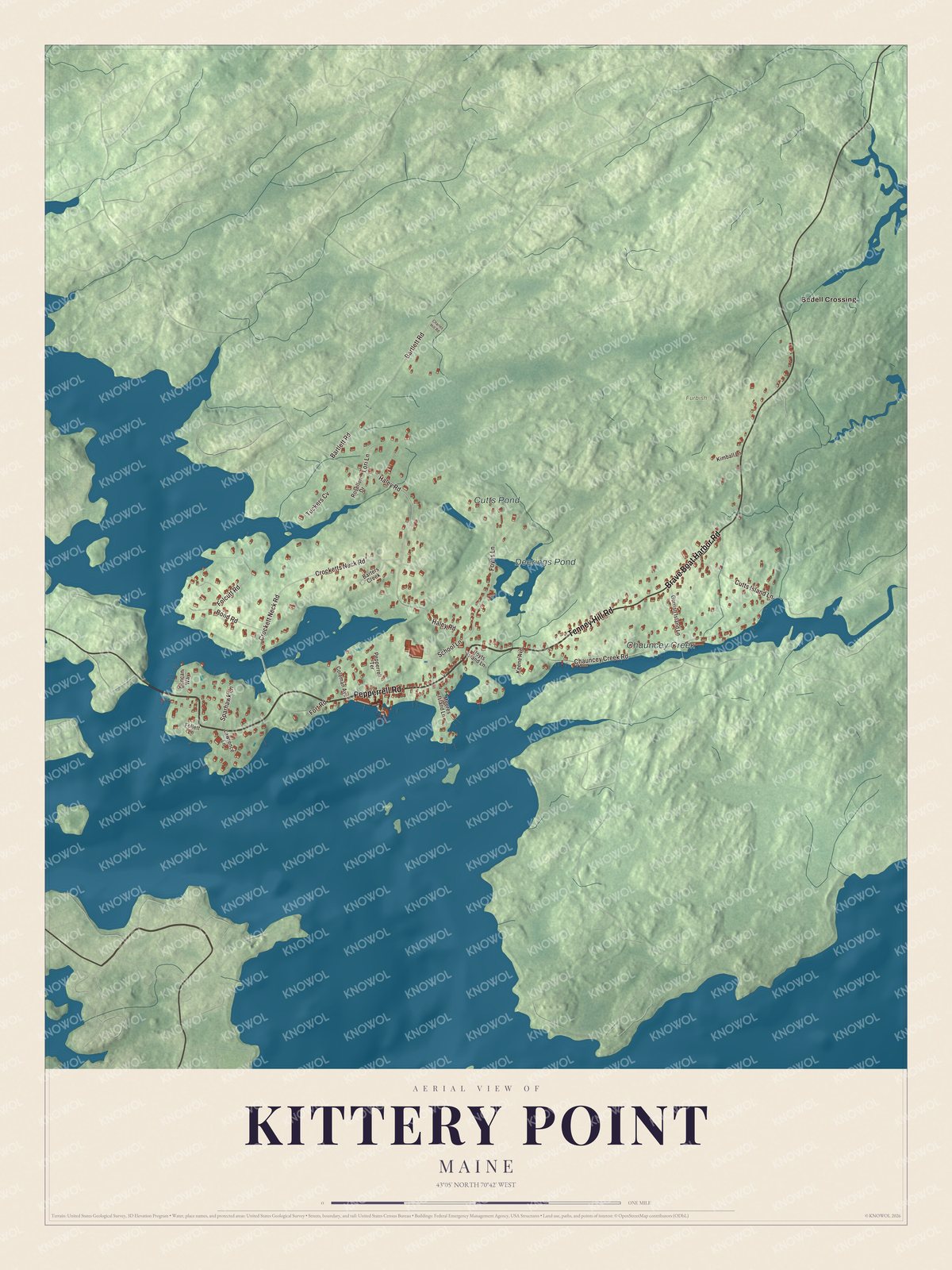 Protected watermarked complete map of Kittery Point, Maine